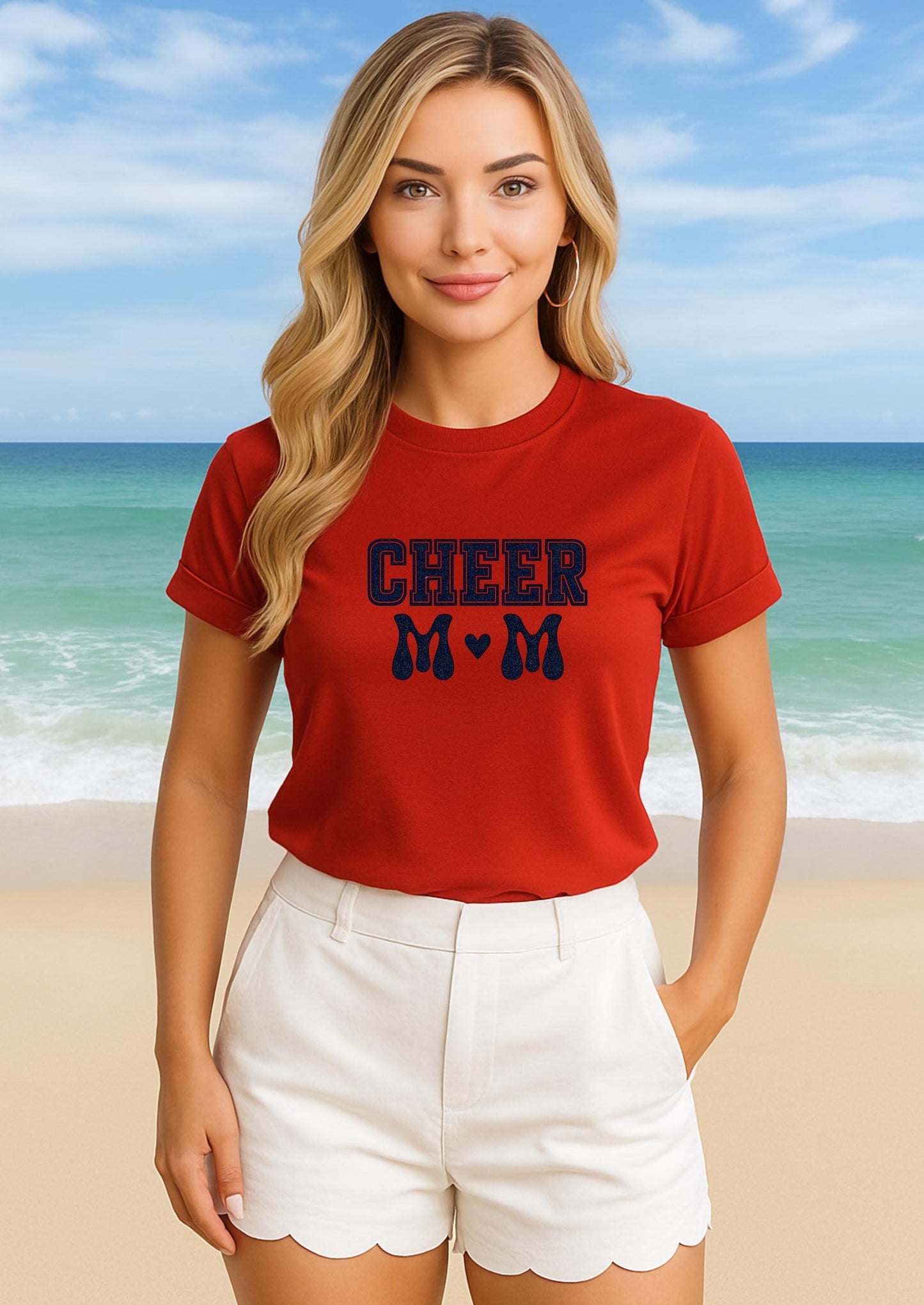 Cheer Mom Glitter T-Shirt - Sparkly Cheer Tee | Bling Game Day Shirt