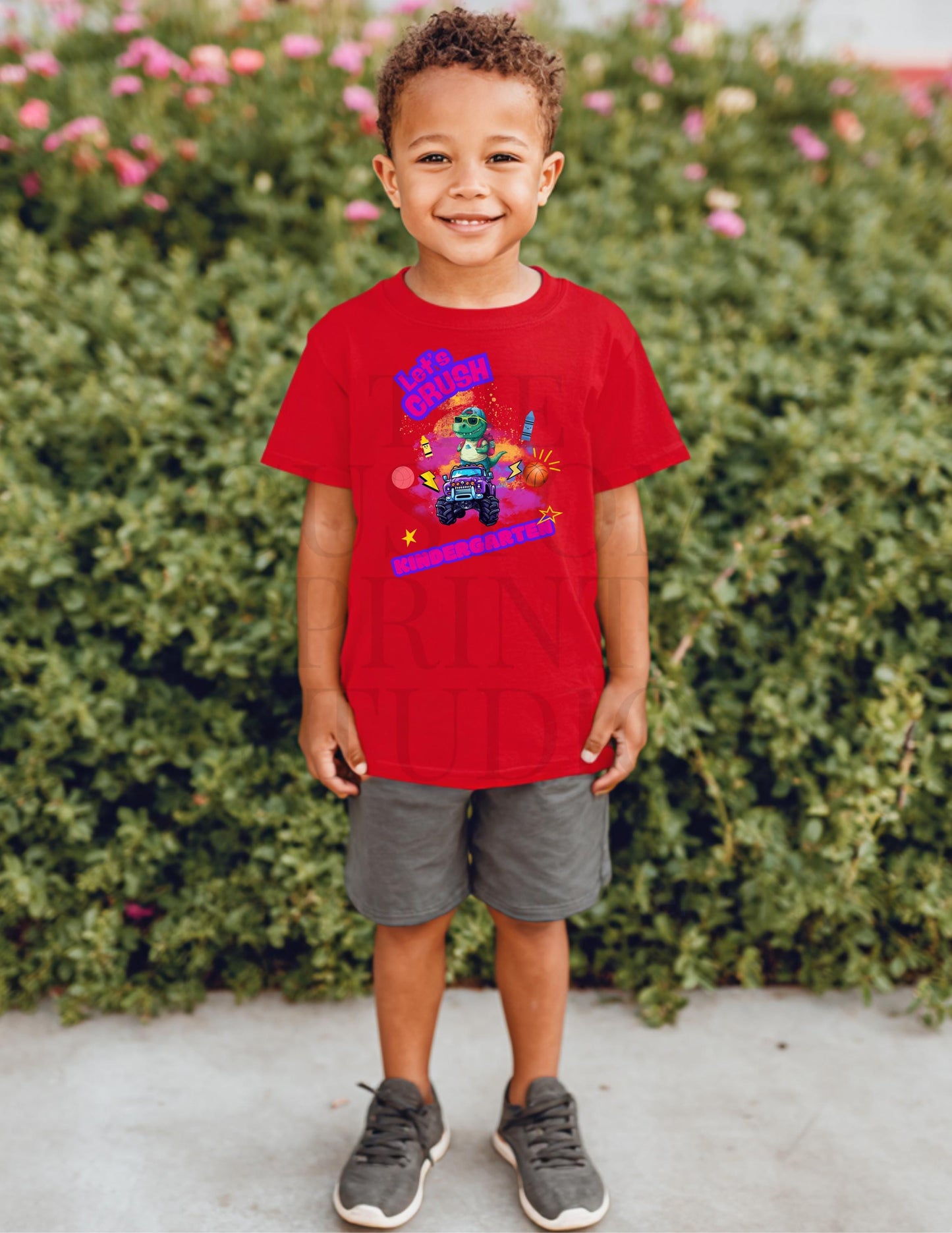 Crush Kindergarten Shirt – Custom Grade Youth T-Shirt | Cute Dino Monster Truck Tee