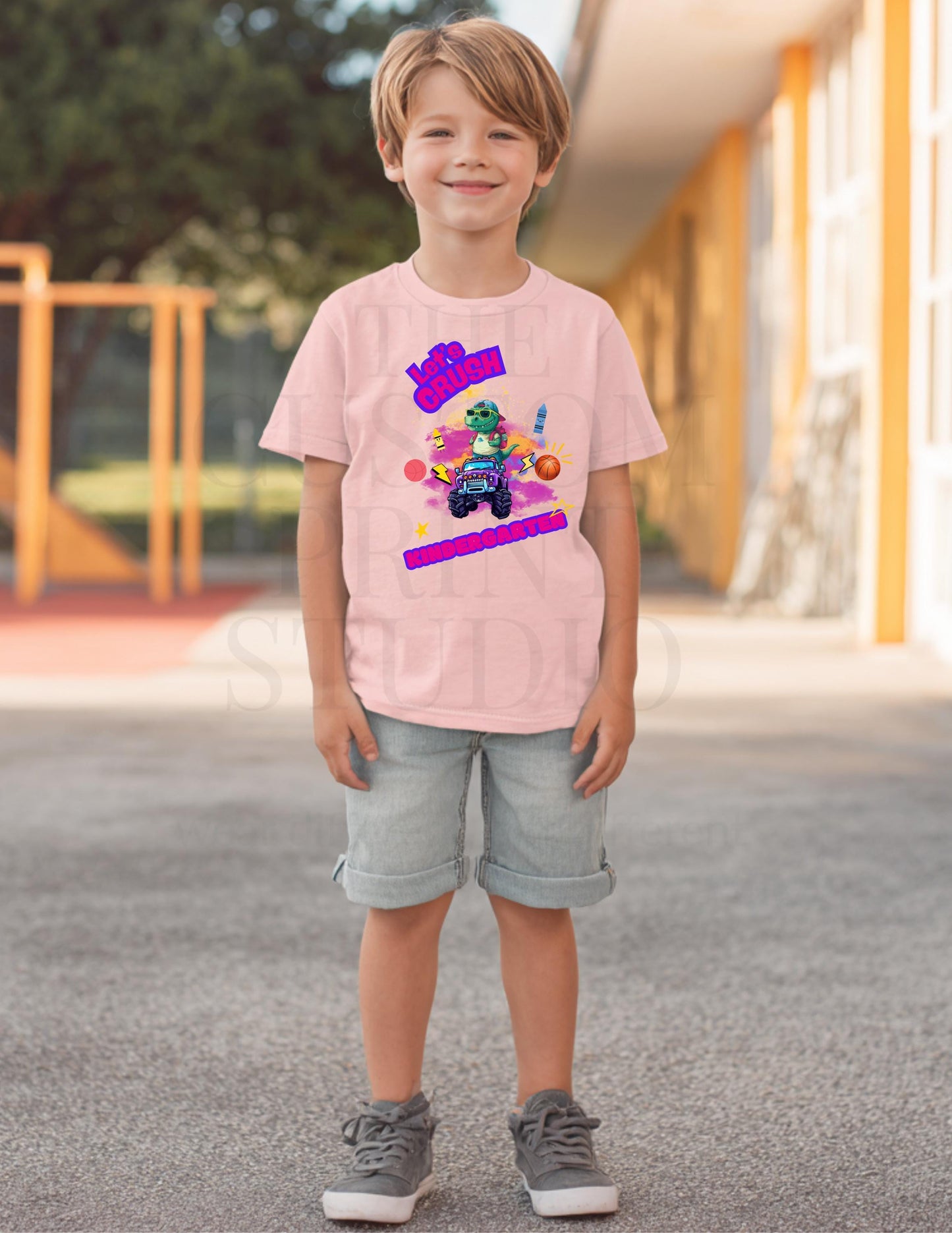 Crush Kindergarten Shirt – Custom Grade Youth T-Shirt | Cute Dino Monster Truck Tee