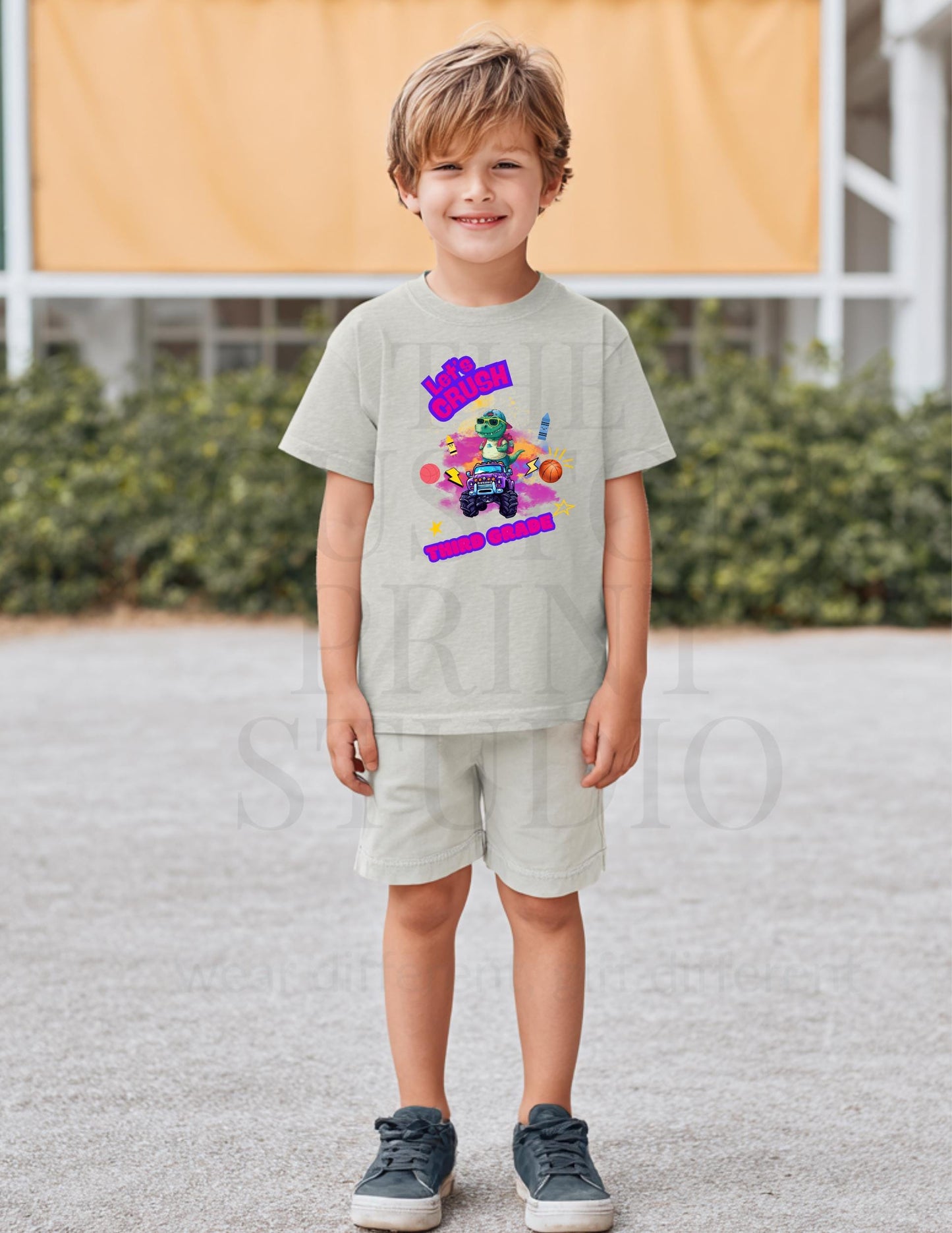 3rd Grade Shirt - Cute Dino Monster Truck Tee | Customizable Back to School Youth