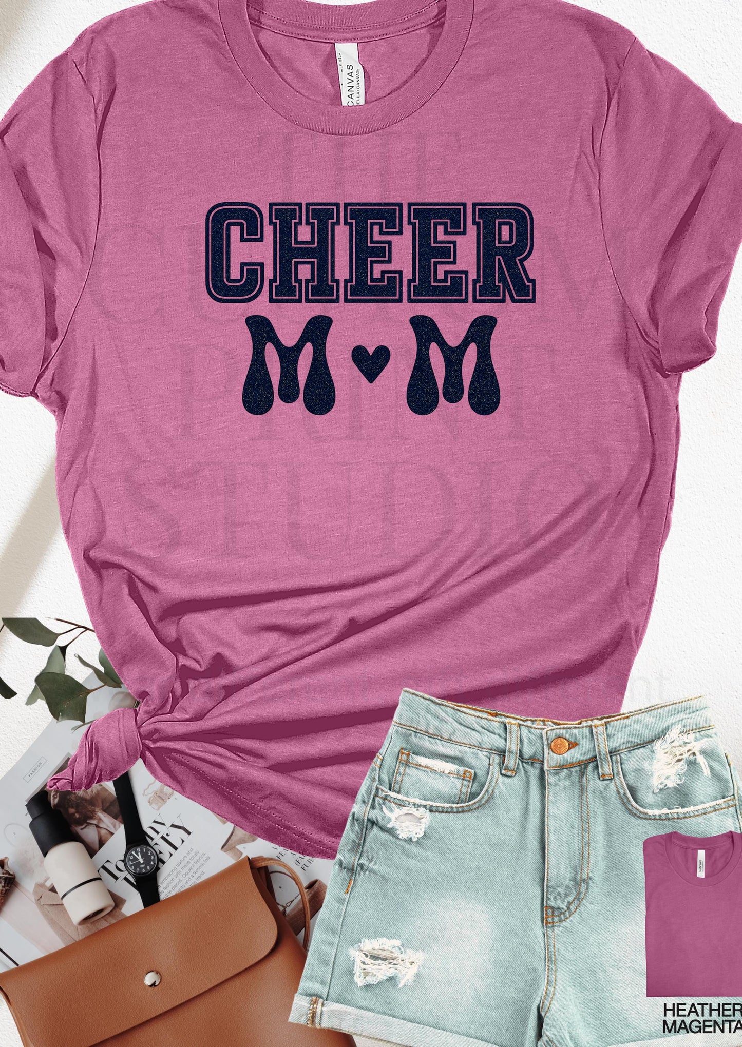 Cheer Mom Glitter T-Shirt - Sparkly Cheer Tee | Bling Game Day Shirt