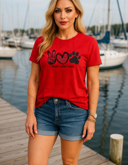 Dog Lover T-Shirt – Peace Love Dogs Paw Print Tee in Bold Neon Colors