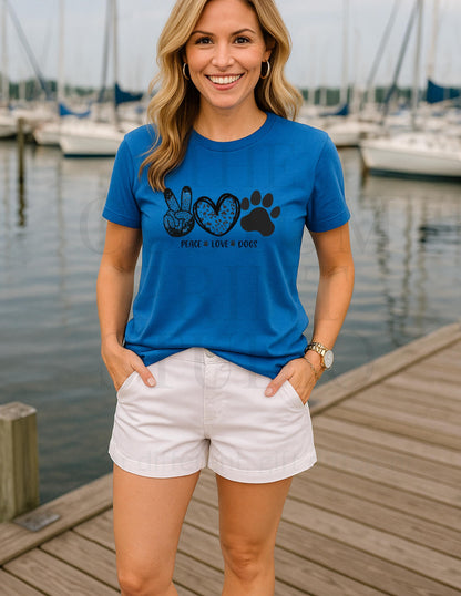 Dog Lover T-Shirt – Peace Love Dogs Paw Print Tee in Bold Neon Colors