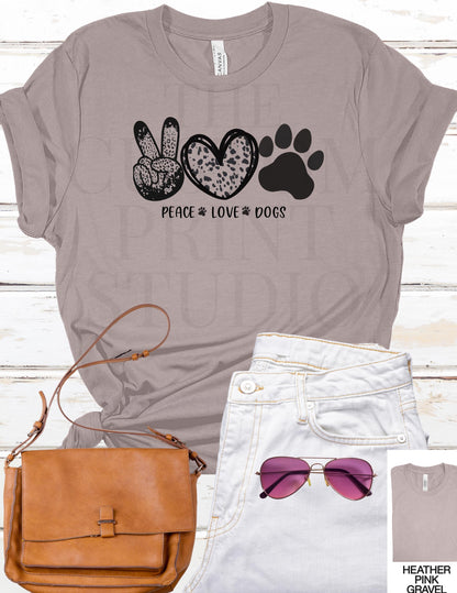 Dog Lover T-Shirt – Peace Love Dogs Paw Print Tee in Bold Neon Colors