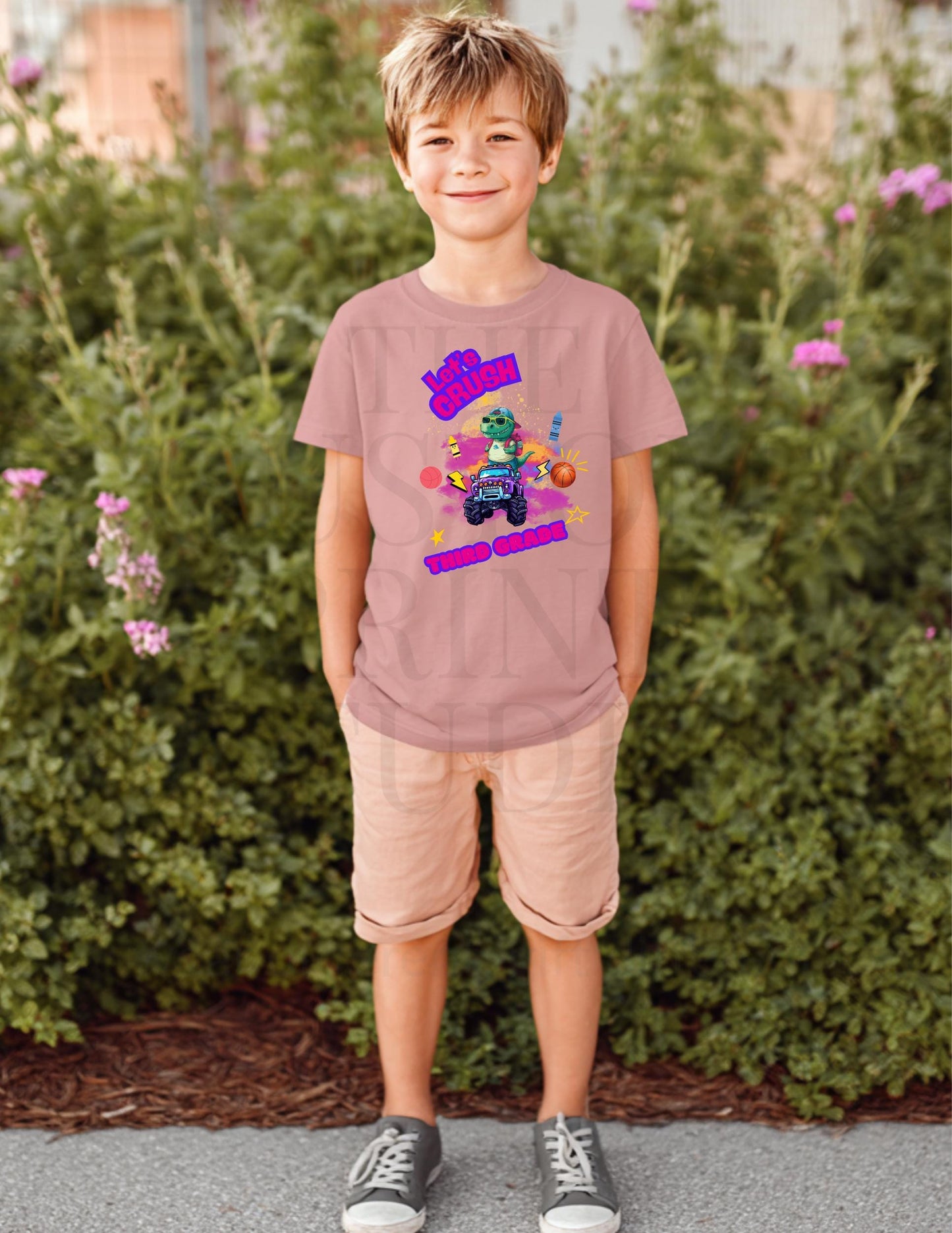 3rd Grade Shirt - Cute Dino Monster Truck Tee | Customizable Back to School Youth