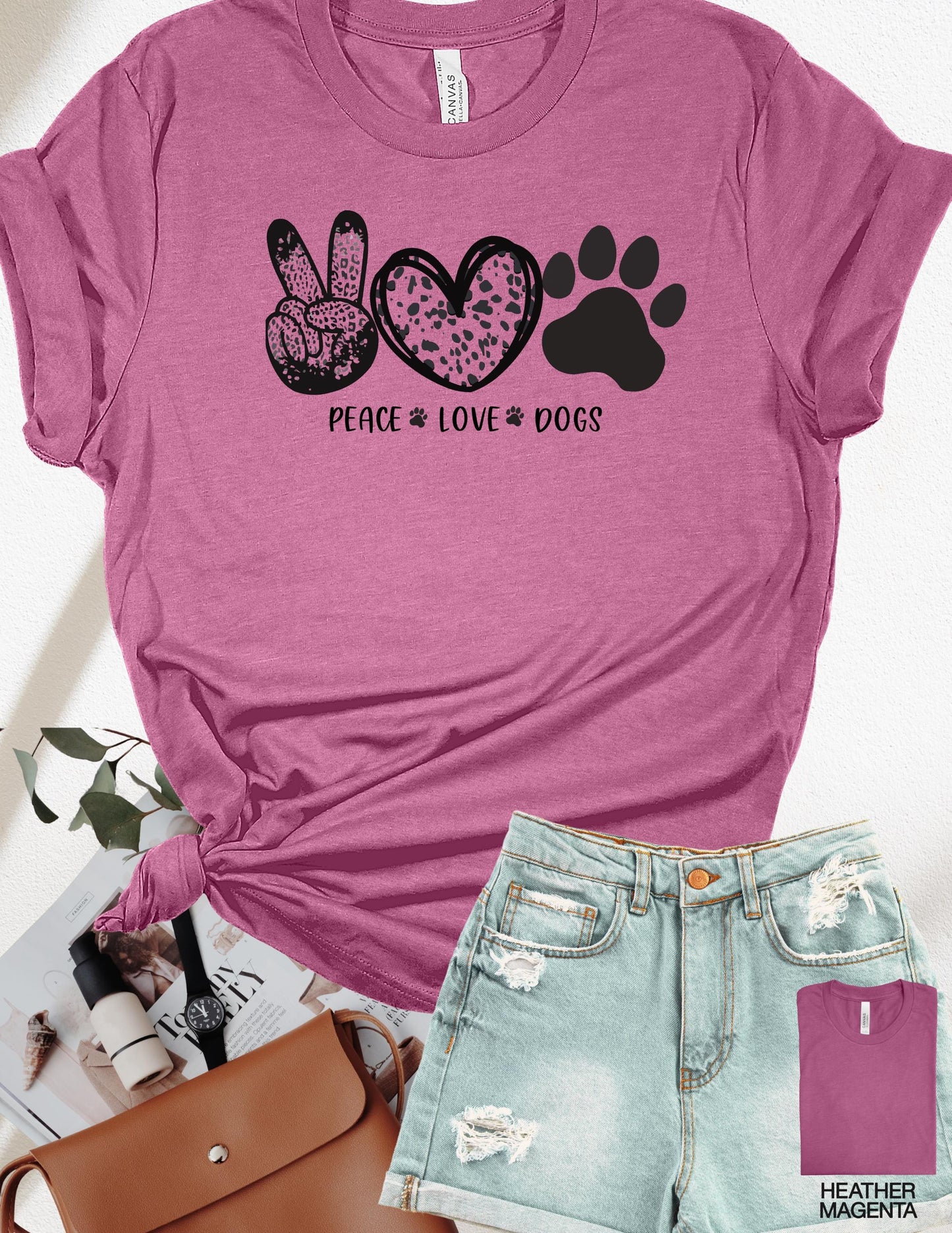 Dog Lover T-Shirt – Peace Love Dogs Paw Print Tee in Bold Neon Colors