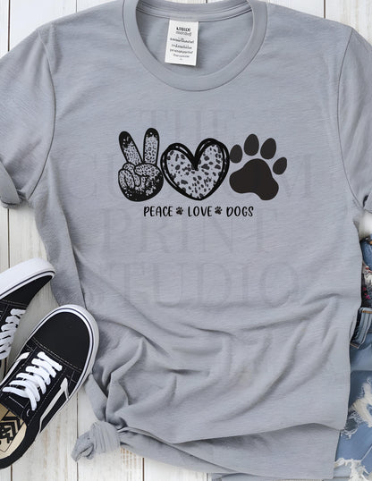 Dog Lover T-Shirt – Peace Love Dogs Paw Print Tee in Bold Neon Colors