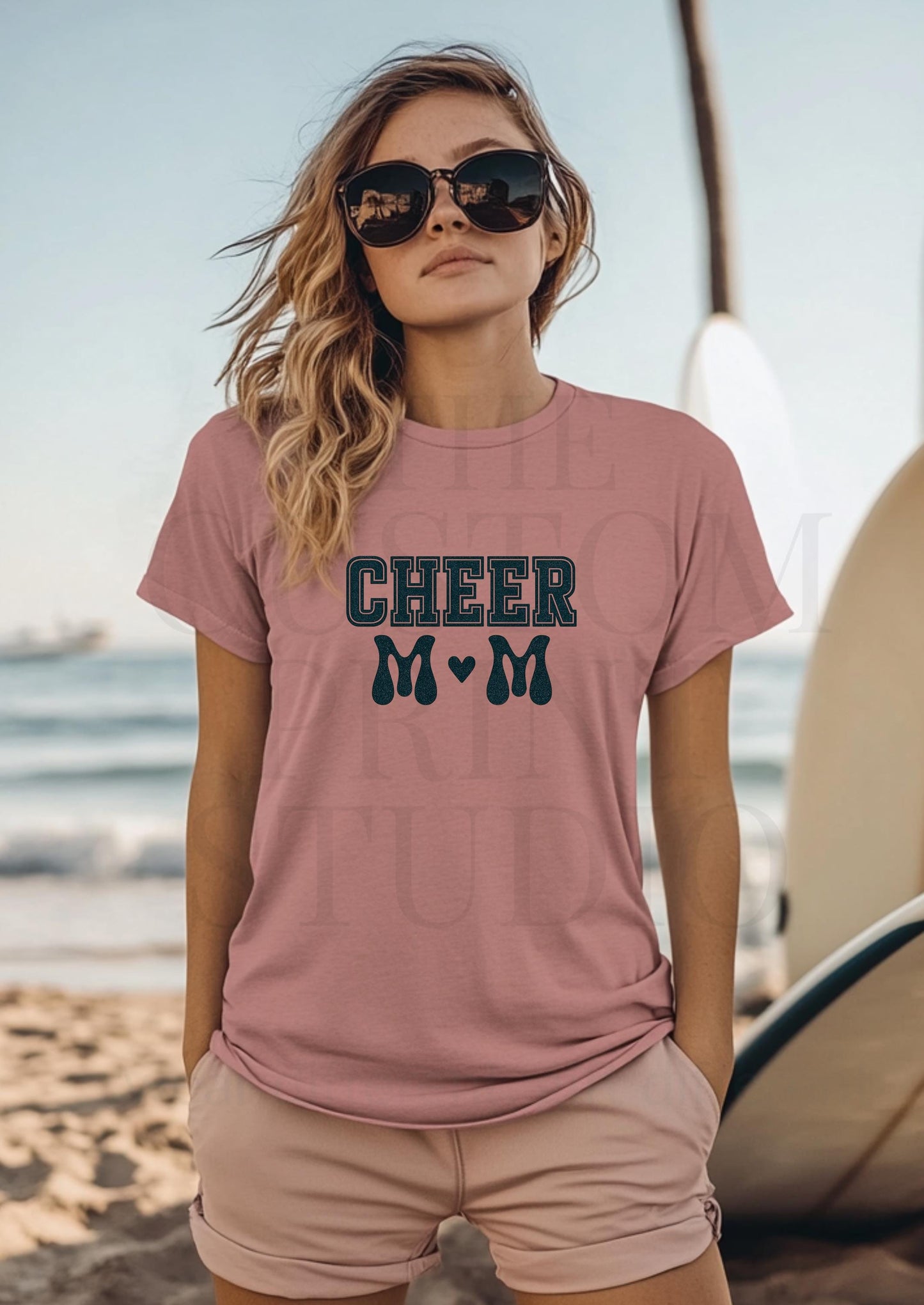 Cheer Mom Glitter T-Shirt - Sparkly Cheer Tee | Bling Game Day Shirt