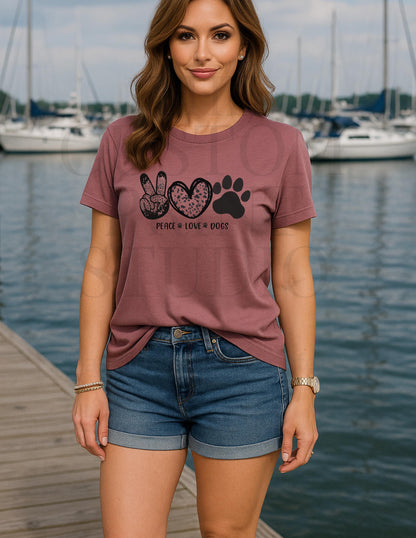 Dog Lover T-Shirt – Peace Love Dogs Paw Print Tee in Bold Neon Colors