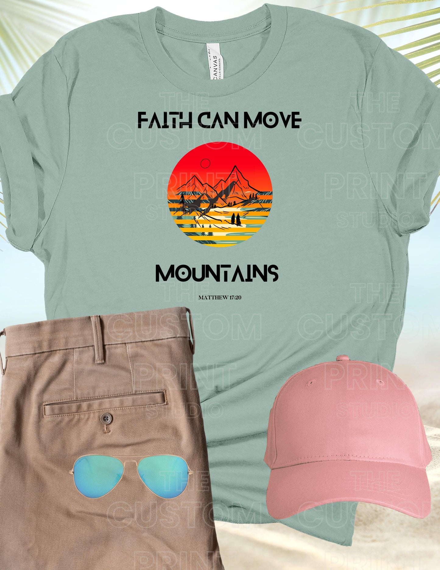 Christian Dad T-Shirt – Faith Can Move Mountains Graphic Tee | Bella Canvas Cotton