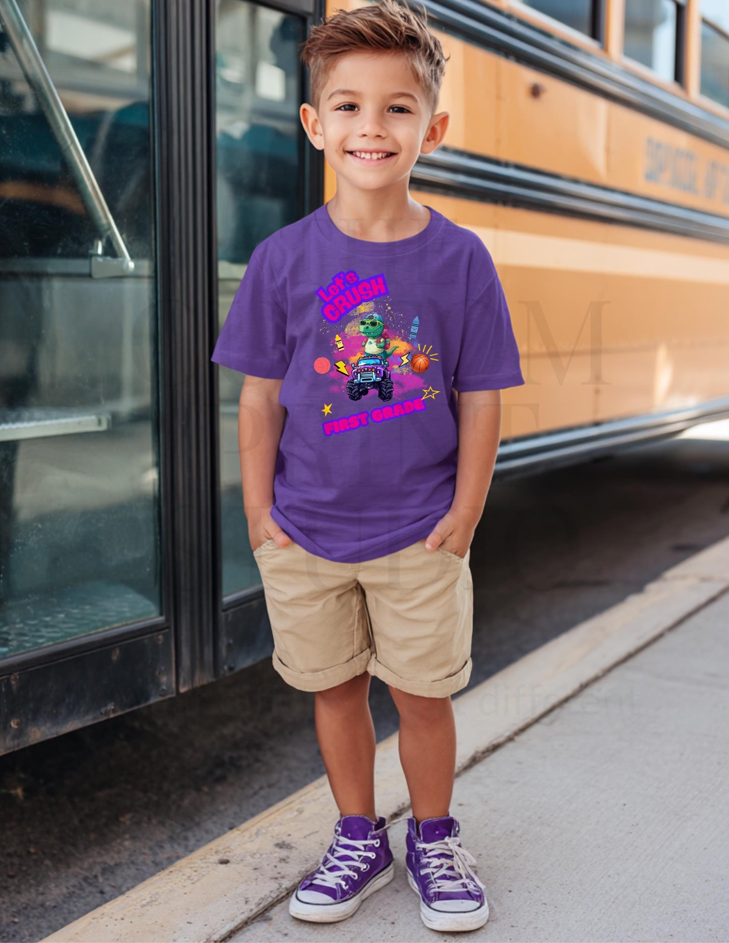 First Grade Dinosaur Tee - Youth Monster Truck Shirt | Soft Cotton Kids Tee