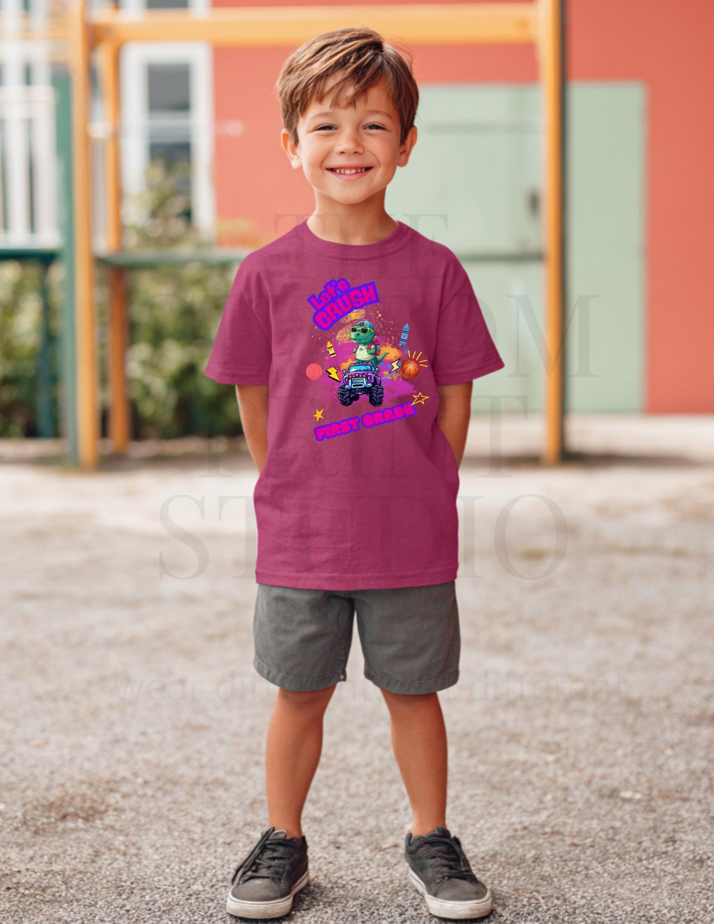 First Grade Dinosaur Tee - Youth Monster Truck Shirt | Soft Cotton Kids Tee