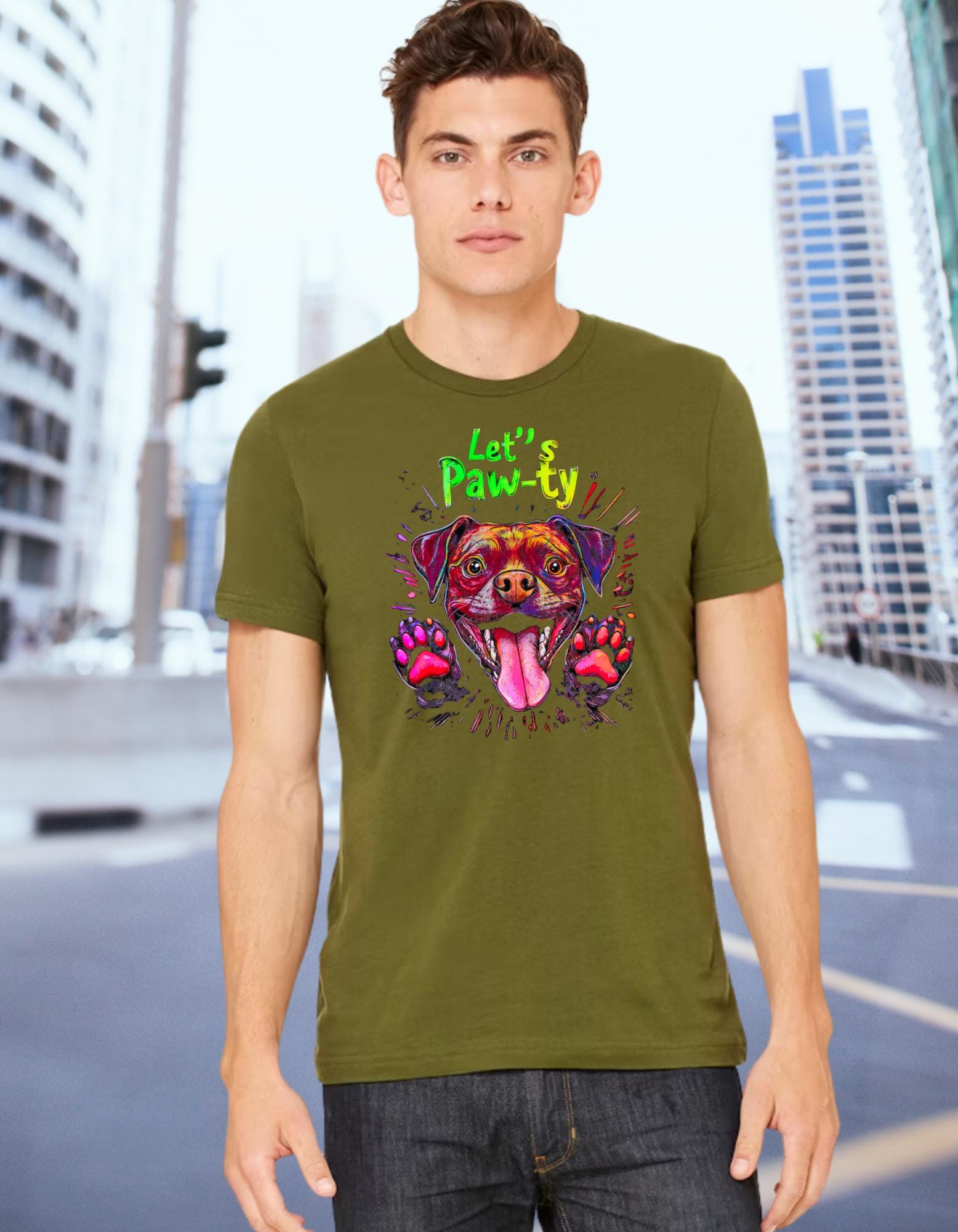 Retro Dog T-Shirt: Neon Pastel Paw-ty Graphic Tee for Dog Lovers