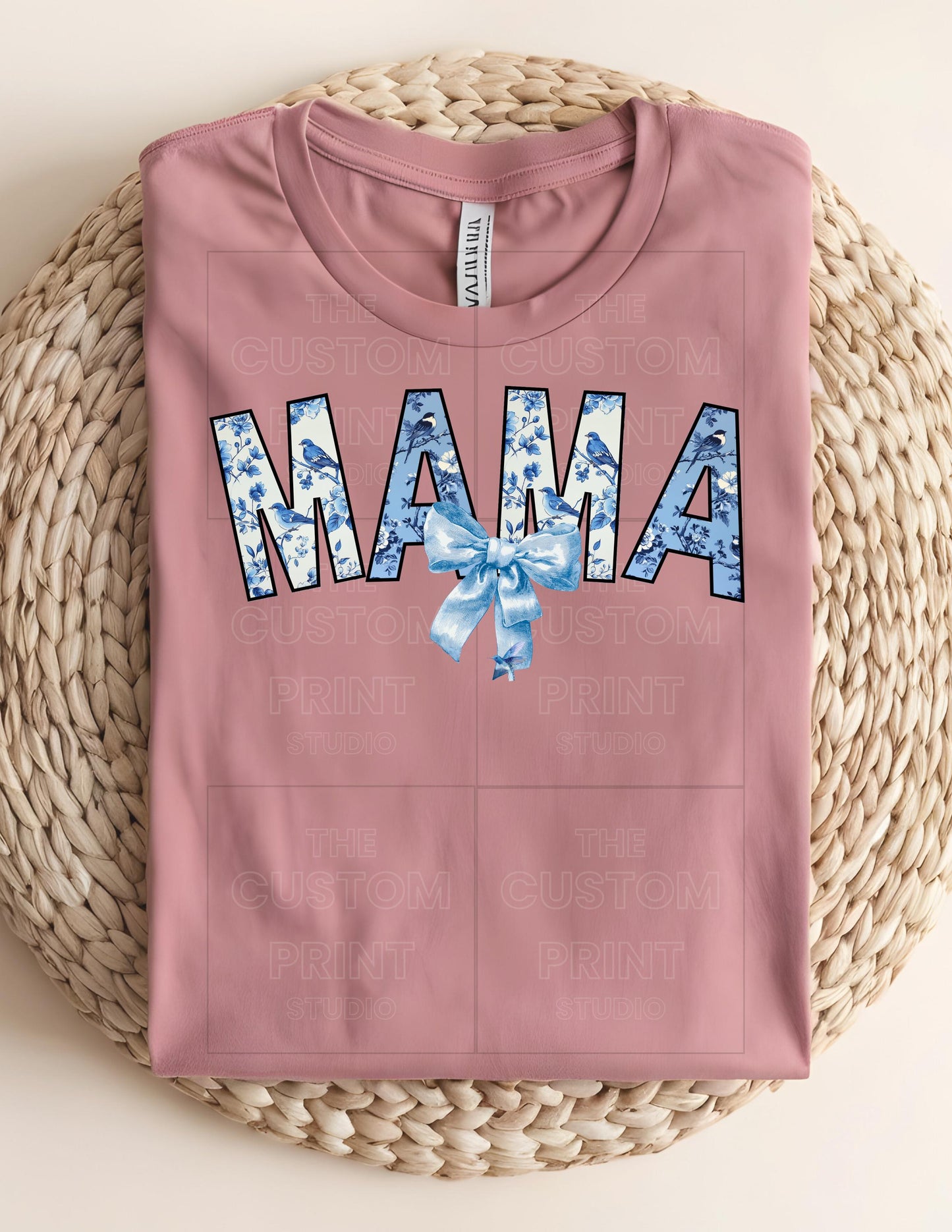 Mama T-Shirt: Blue Toile Design, Trendy Mom GiftValentines Day Gift