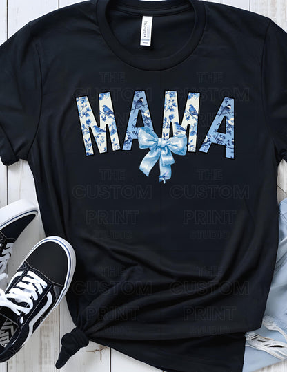 Mama T-Shirt: Blue Toile Design, Trendy Mom GiftValentines Day Gift