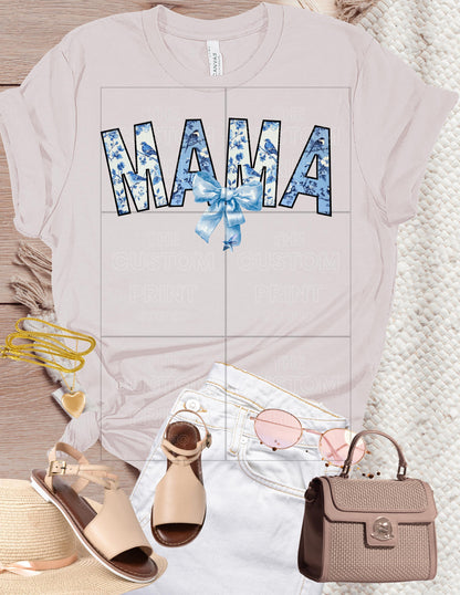 Mama T-Shirt: Blue Toile Design, Trendy Mom GiftValentines Day Gift