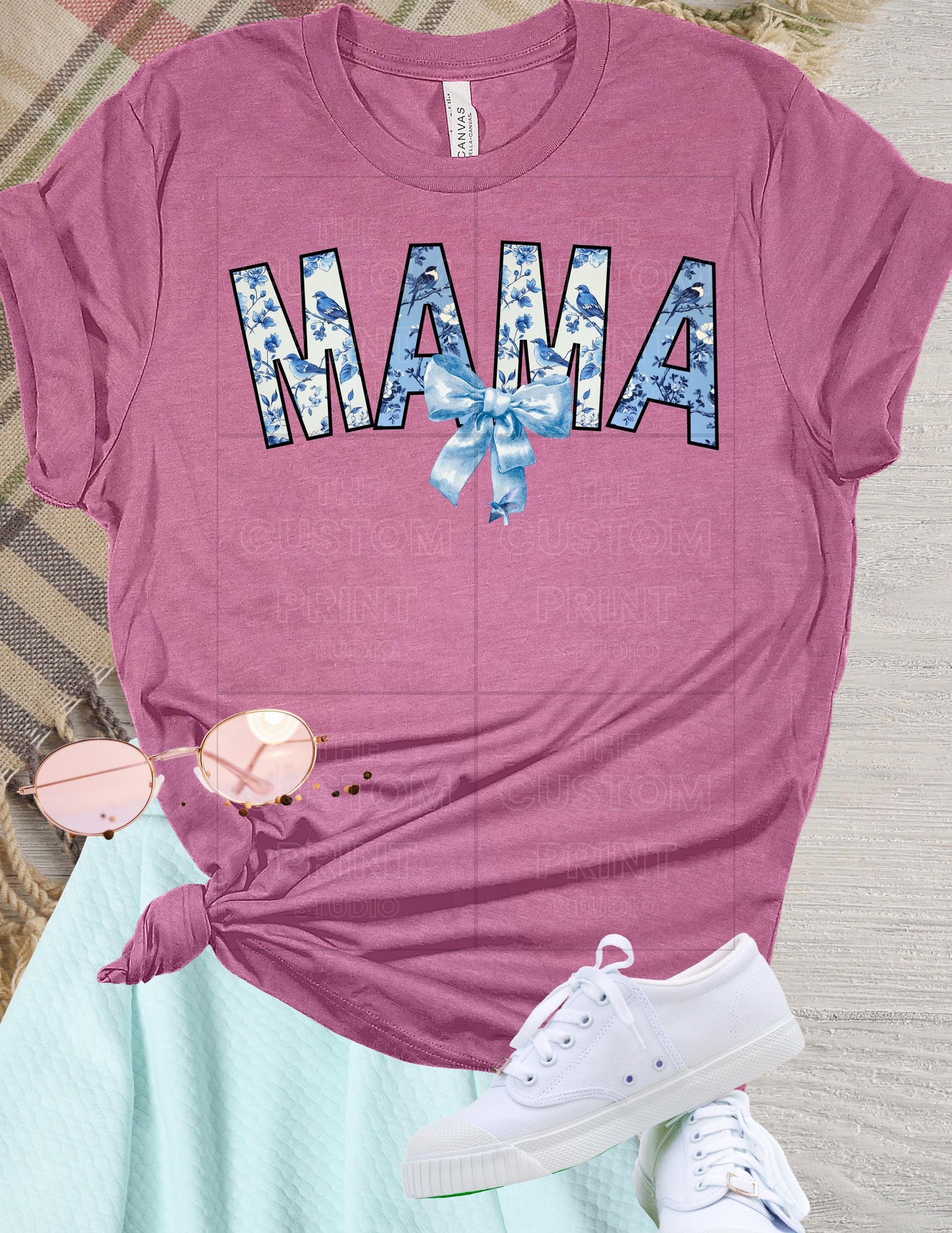 Mama T-Shirt: Blue Toile Design, Trendy Mom GiftValentines Day Gift