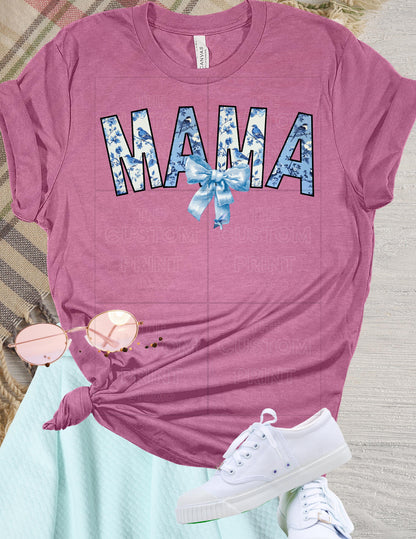 Mama T-Shirt: Blue Toile Design, Trendy Mom GiftValentines Day Gift