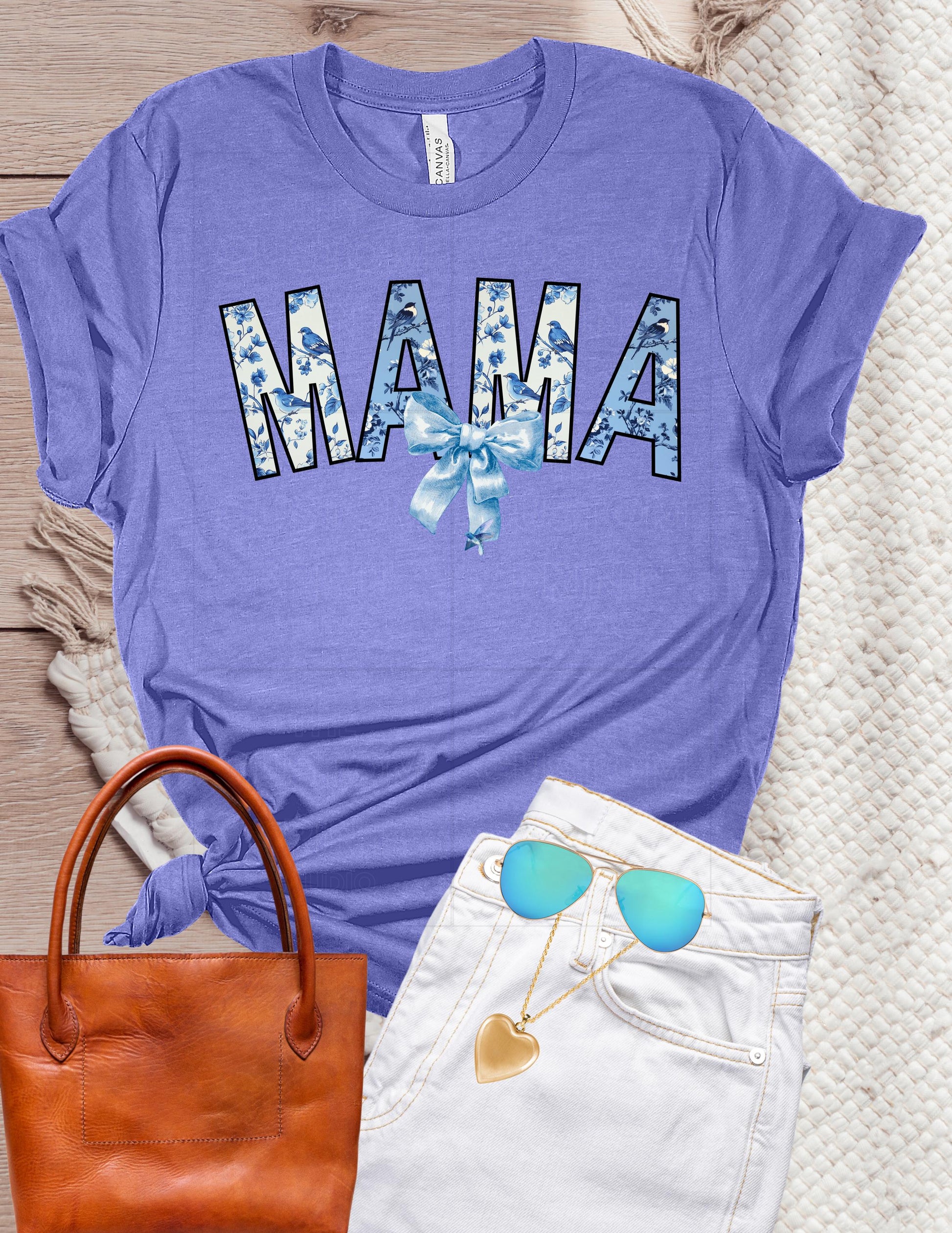 Mama T-Shirt: Blue Toile Design, Trendy Mom GiftValentines Day Gift