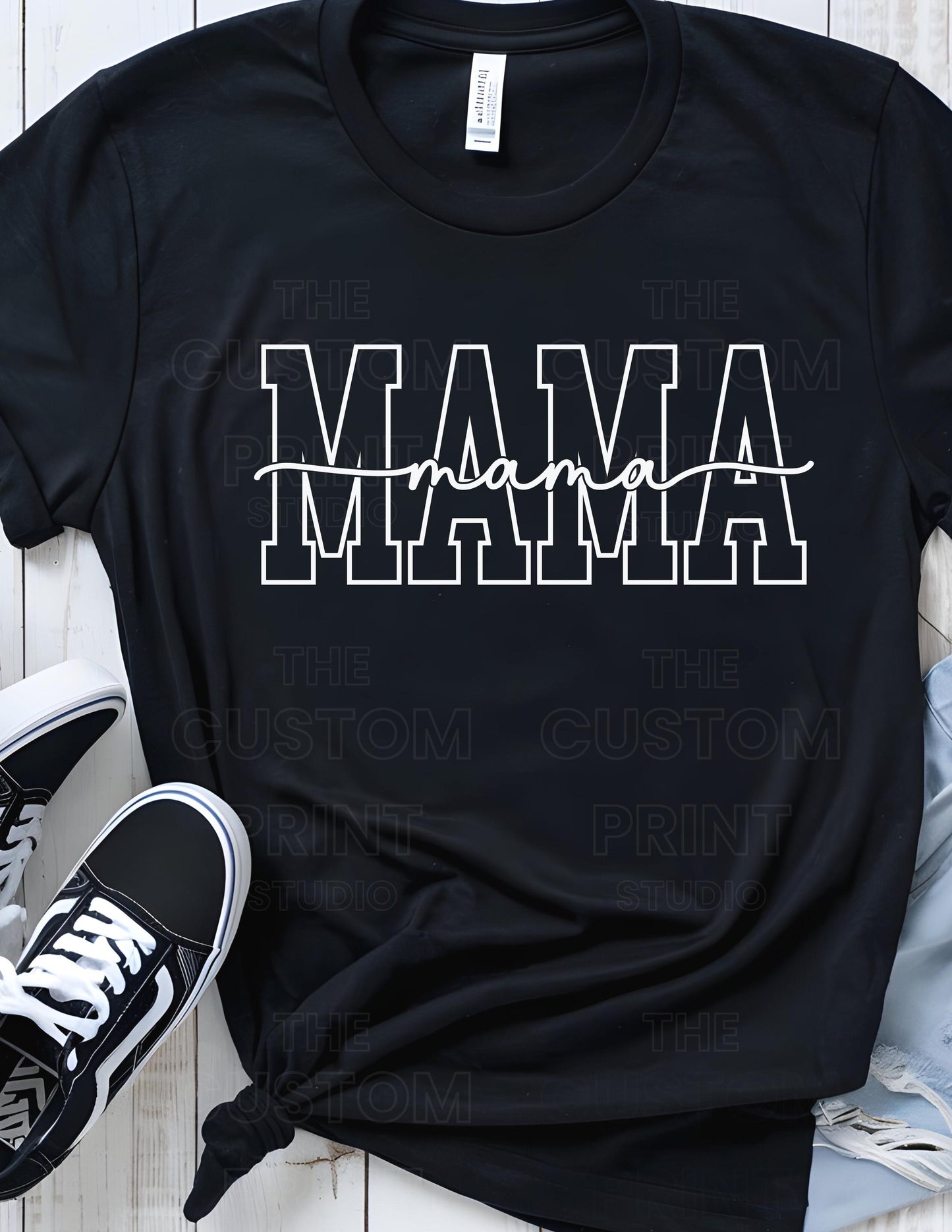 Custom Mama T-Shirt: Personalized Mom Shirt with Kid Name Sleeve Valentines Day Gift