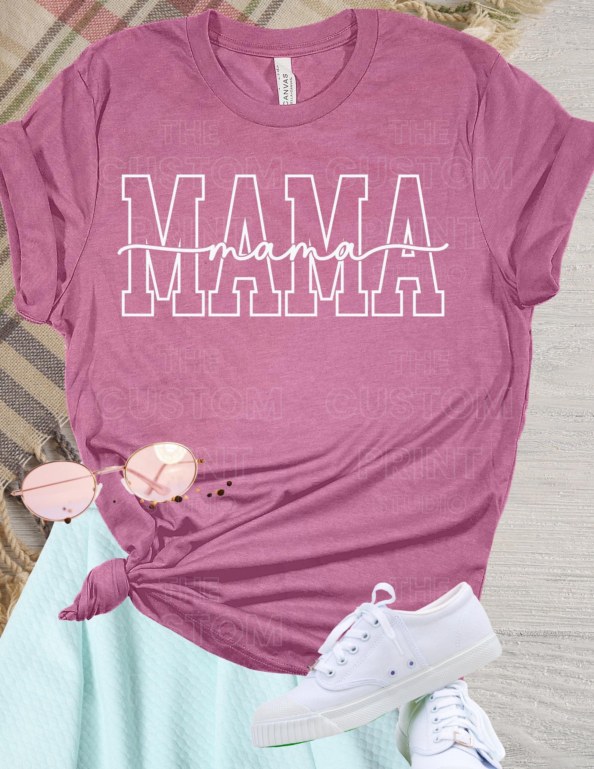Custom Mama T-Shirt: Personalized Mom Shirt with Kid Name Sleeve Valentines Day Gift