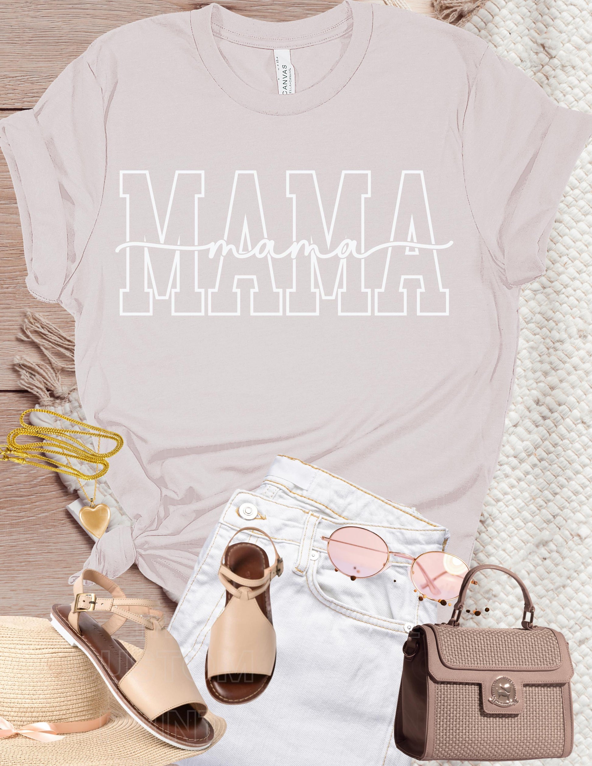Custom Mama T-Shirt: Personalized Mom Shirt with Kid Name Sleeve Valentines Day Gift