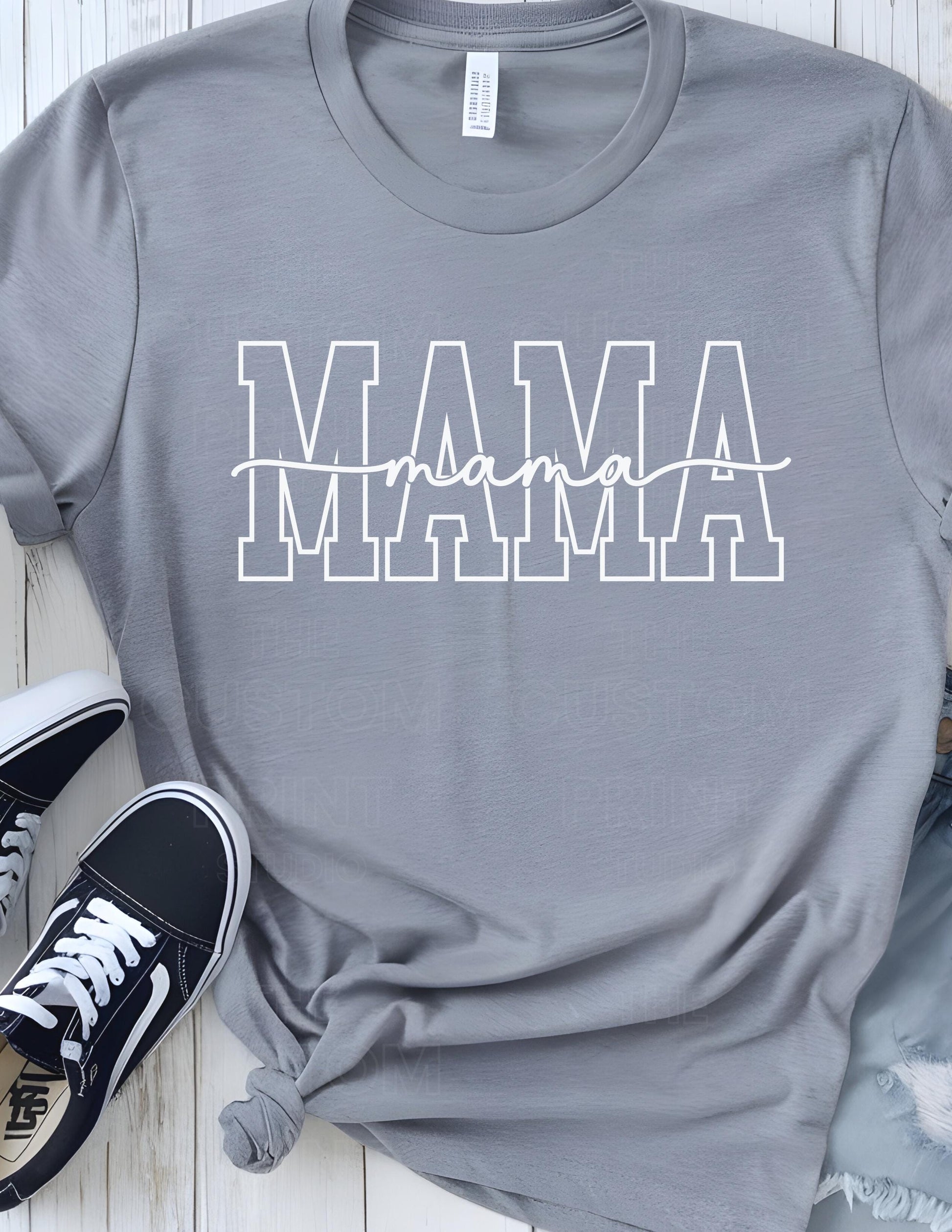Custom Mama T-Shirt: Personalized Mom Shirt with Kid Name Sleeve Valentines Day Gift
