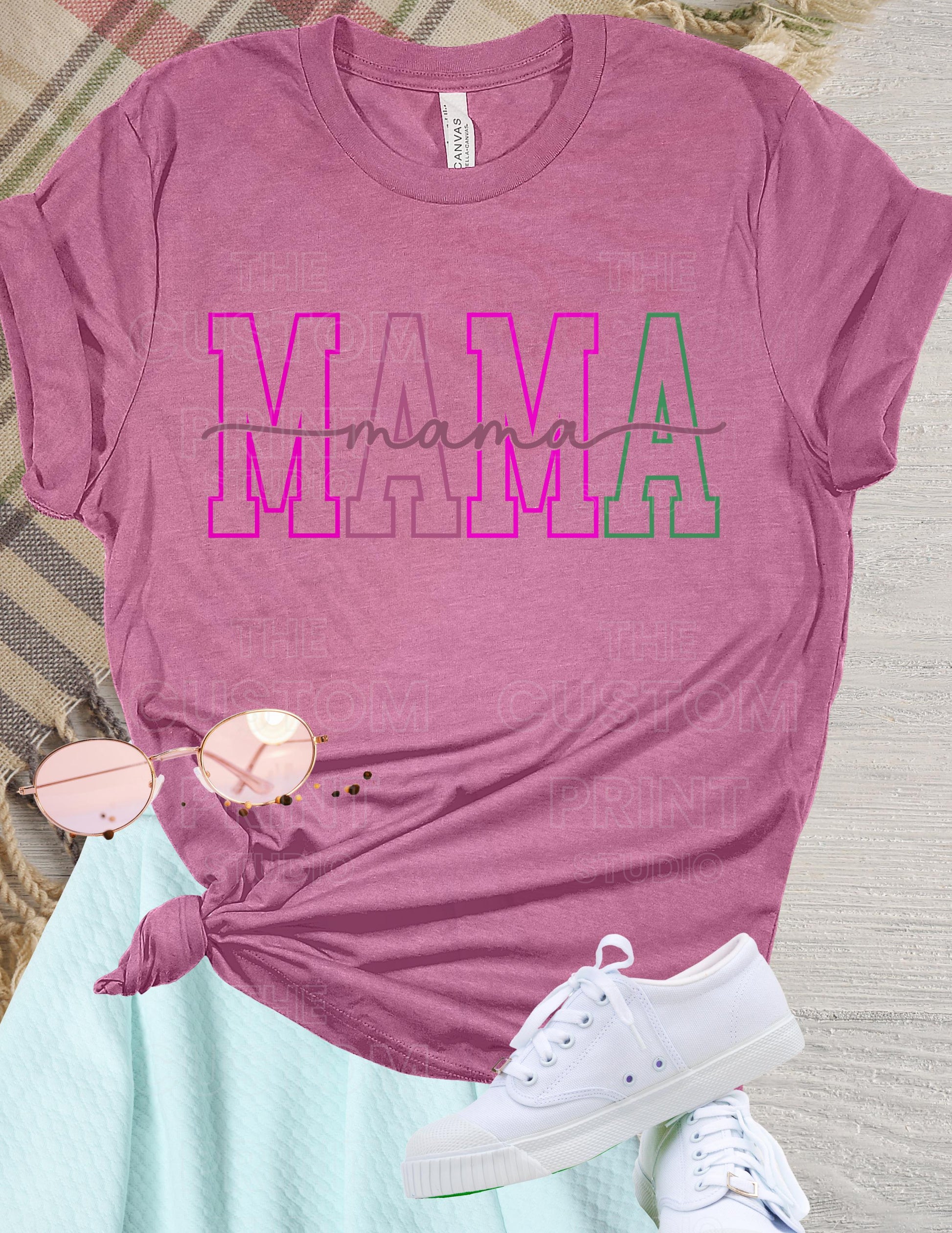 Custom Mama T-Shirt: Personalized Mom Shirt with Kid Name Valentines Day Gift