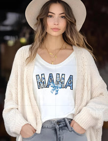 Mama T-Shirt: Blue Toile Design, Trendy Mom GiftValentines Day Gift