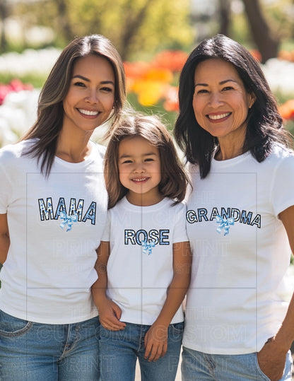 Mama T-Shirt: Blue Toile Design, Trendy Mom GiftValentines Day Gift