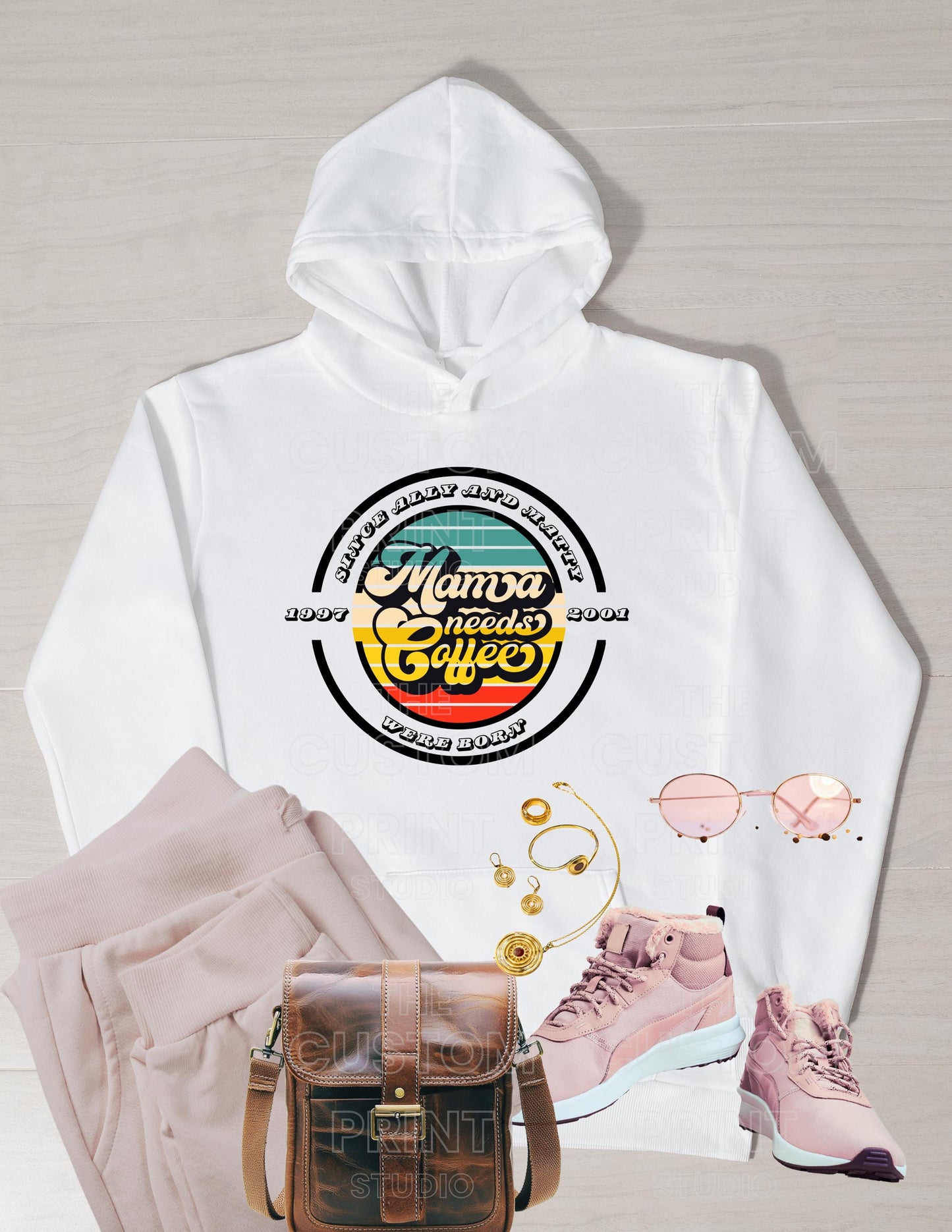 Retro Mama Bear Sweatshirt, Personalized Kids Names, Mother's Day Valentines Day Gift