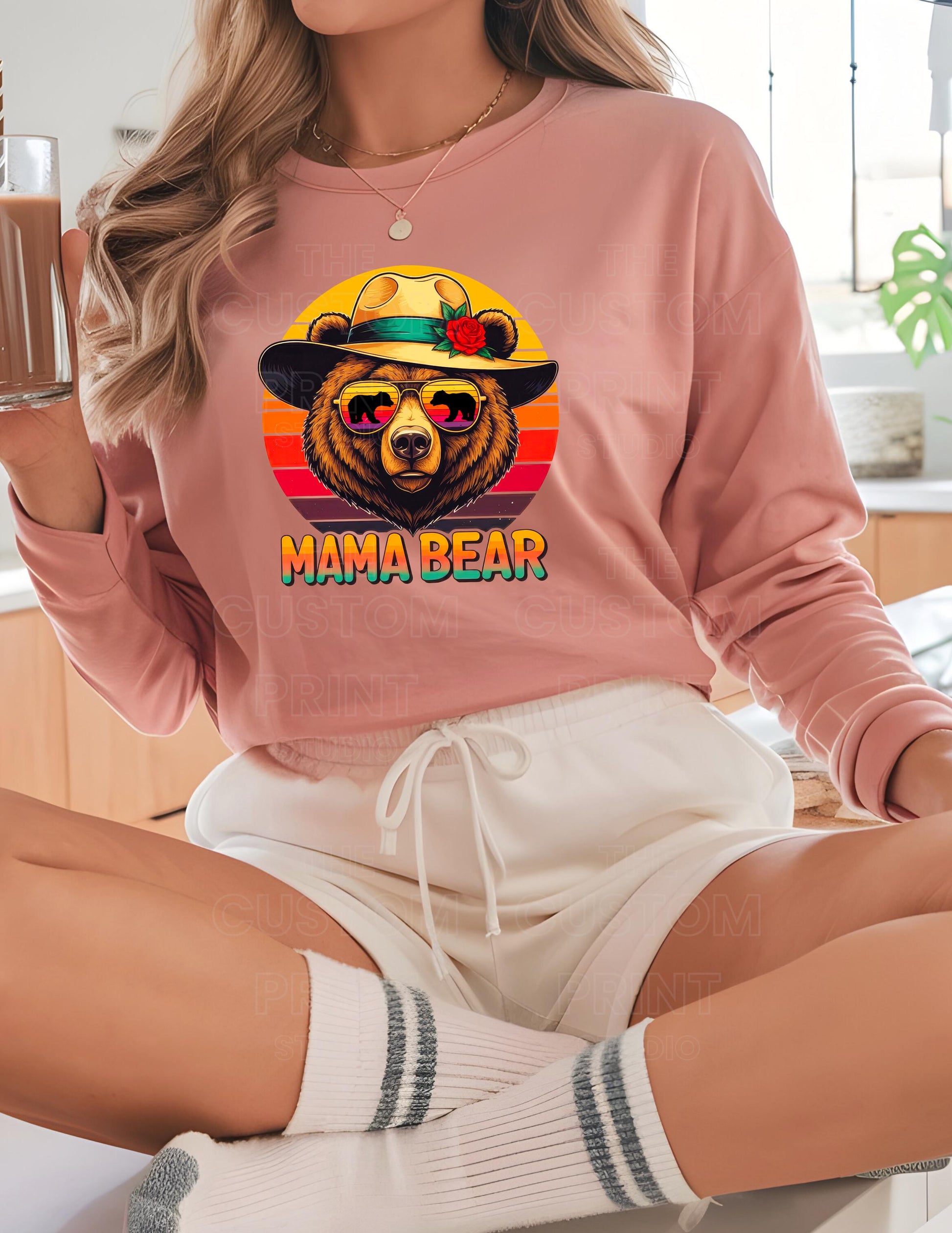 Retro Mama Bear Hoodie, Personalized Kids Names, Mother's Day Gift