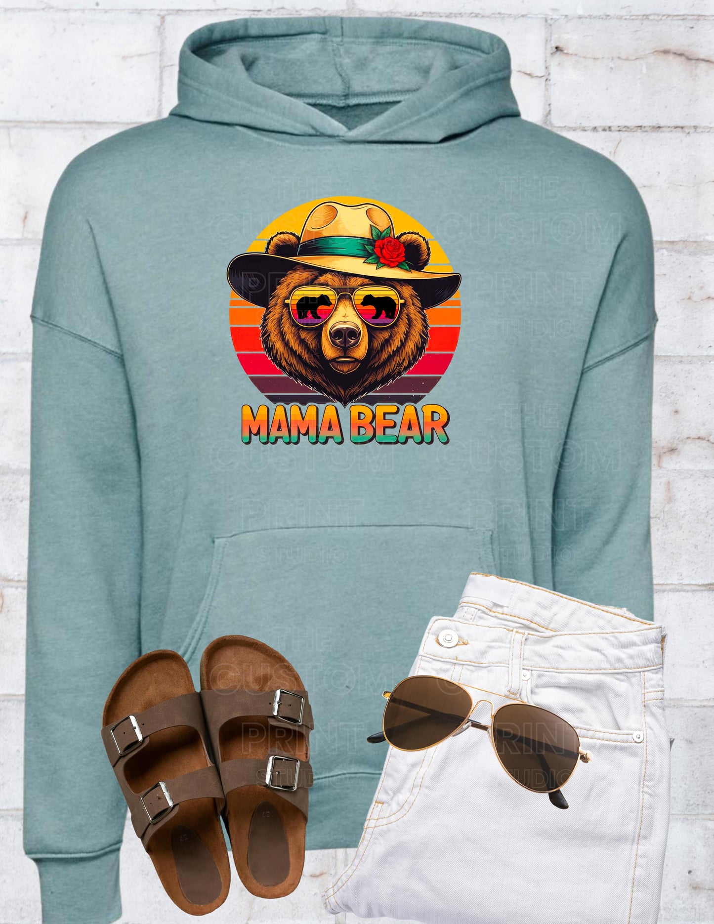 Retro Mama Bear Hoodie, Personalized Kids Names, Mother's Day Gift