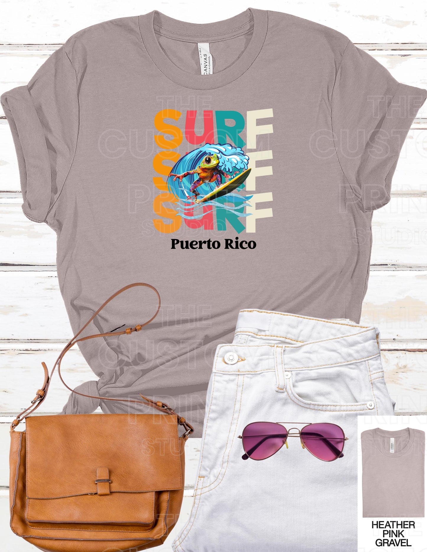 Surfing Coqui Frog T-shirt: Puerto Rico Island Vibes Valentines Day Gift