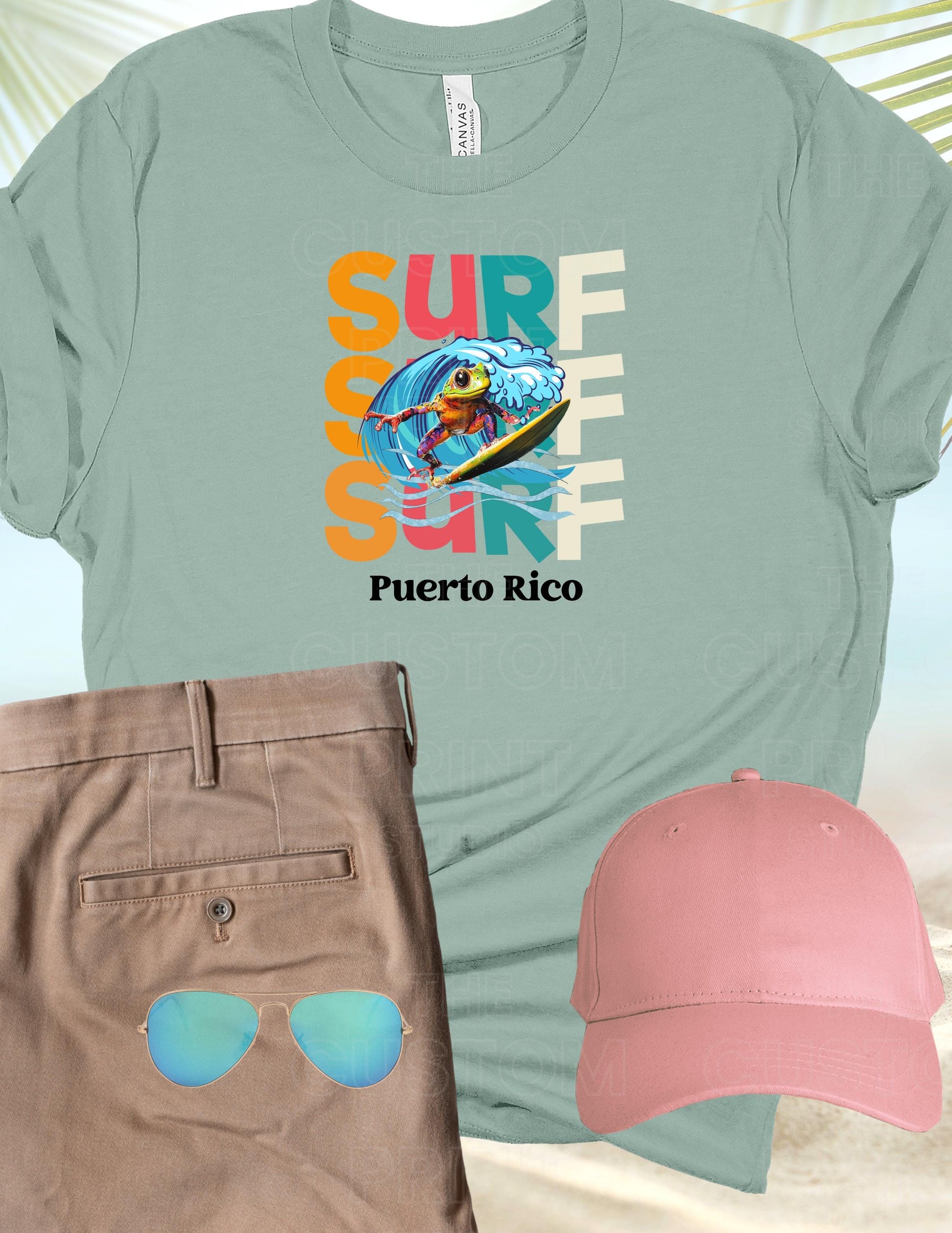 Surfing Coqui Frog T-shirt: Puerto Rico Island Vibes Valentines Day Gift