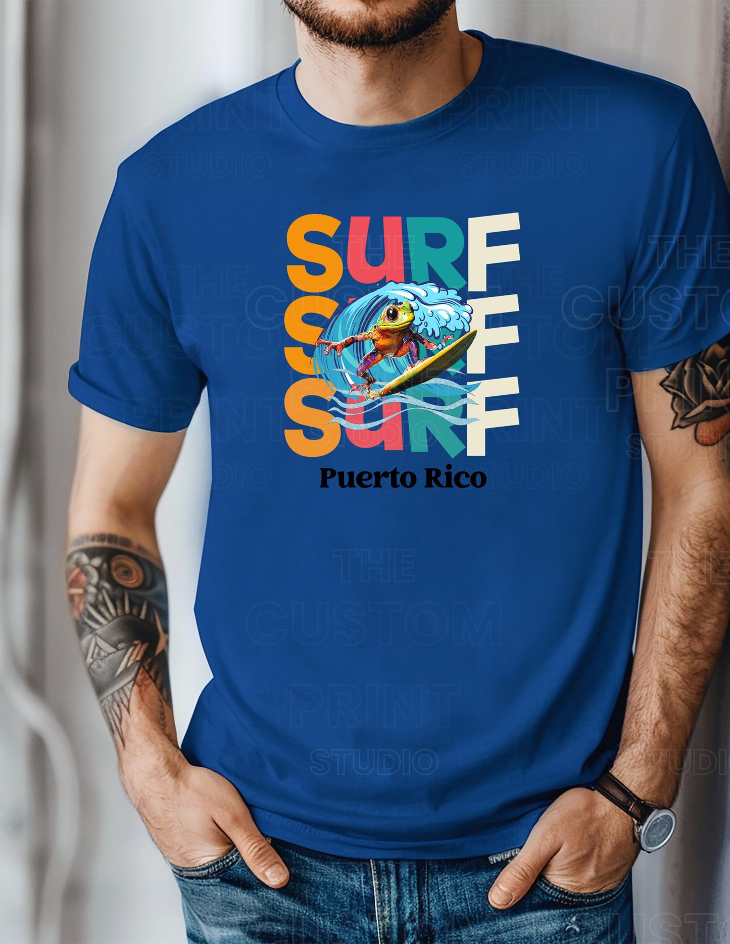 Surfing Coqui Frog T-shirt: Puerto Rico Island Vibes Valentines Day Gift