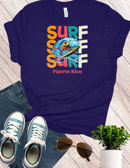 Surfing Coqui Frog T-shirt: Puerto Rico Island Vibes Valentines Day Gift