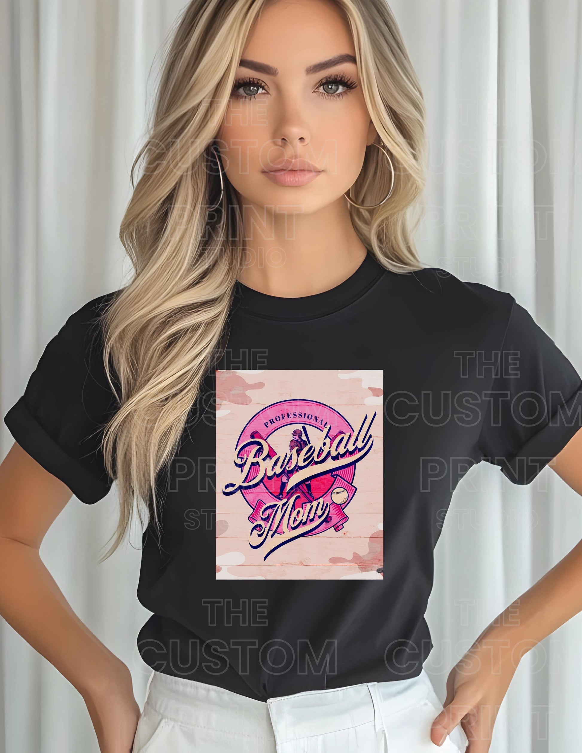Personalized Baseball Mom T-Shirt: Custom Name Sleeve, Camo Print Valentines Day Gift