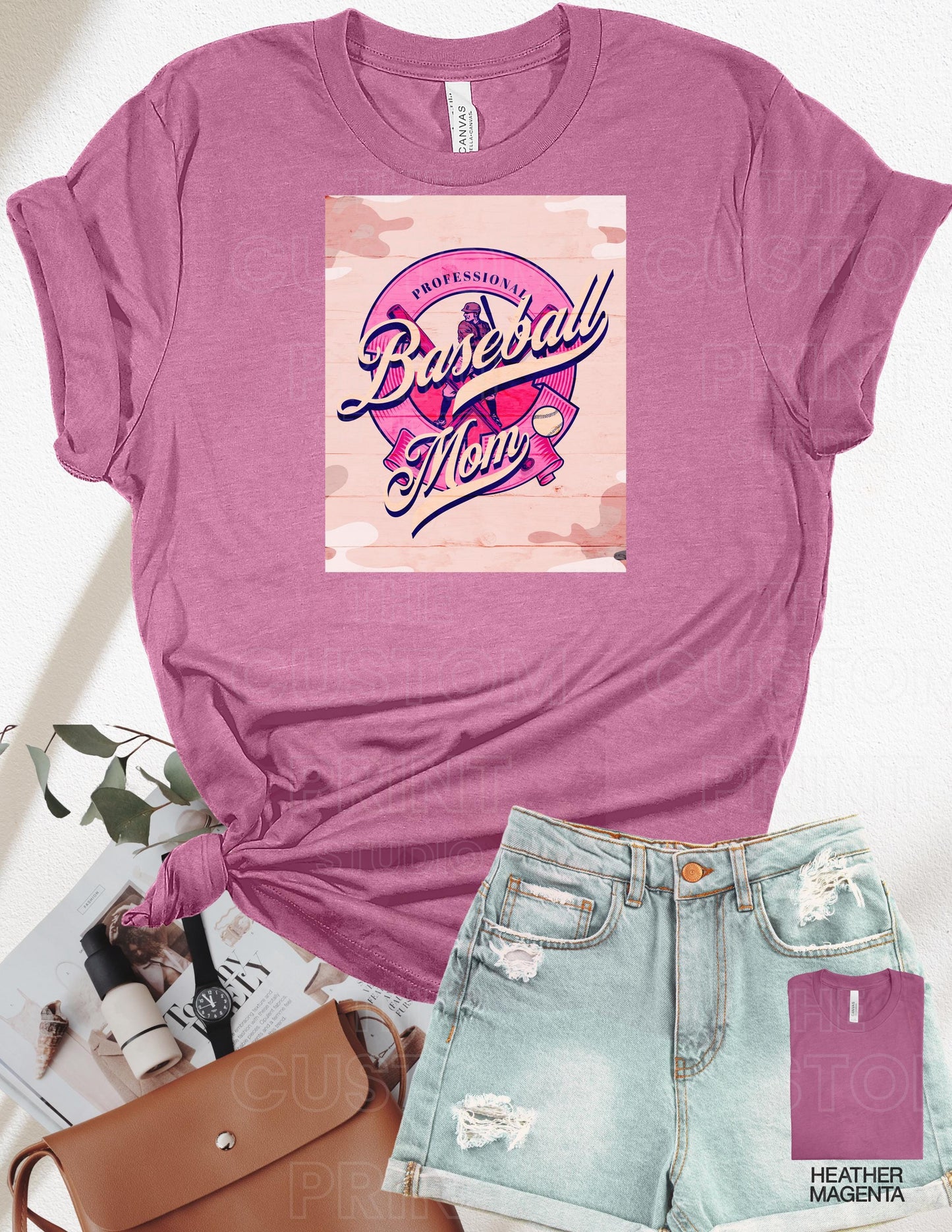 Personalized Baseball Mom T-Shirt: Custom Name Sleeve, Camo Print Valentines Day Gift
