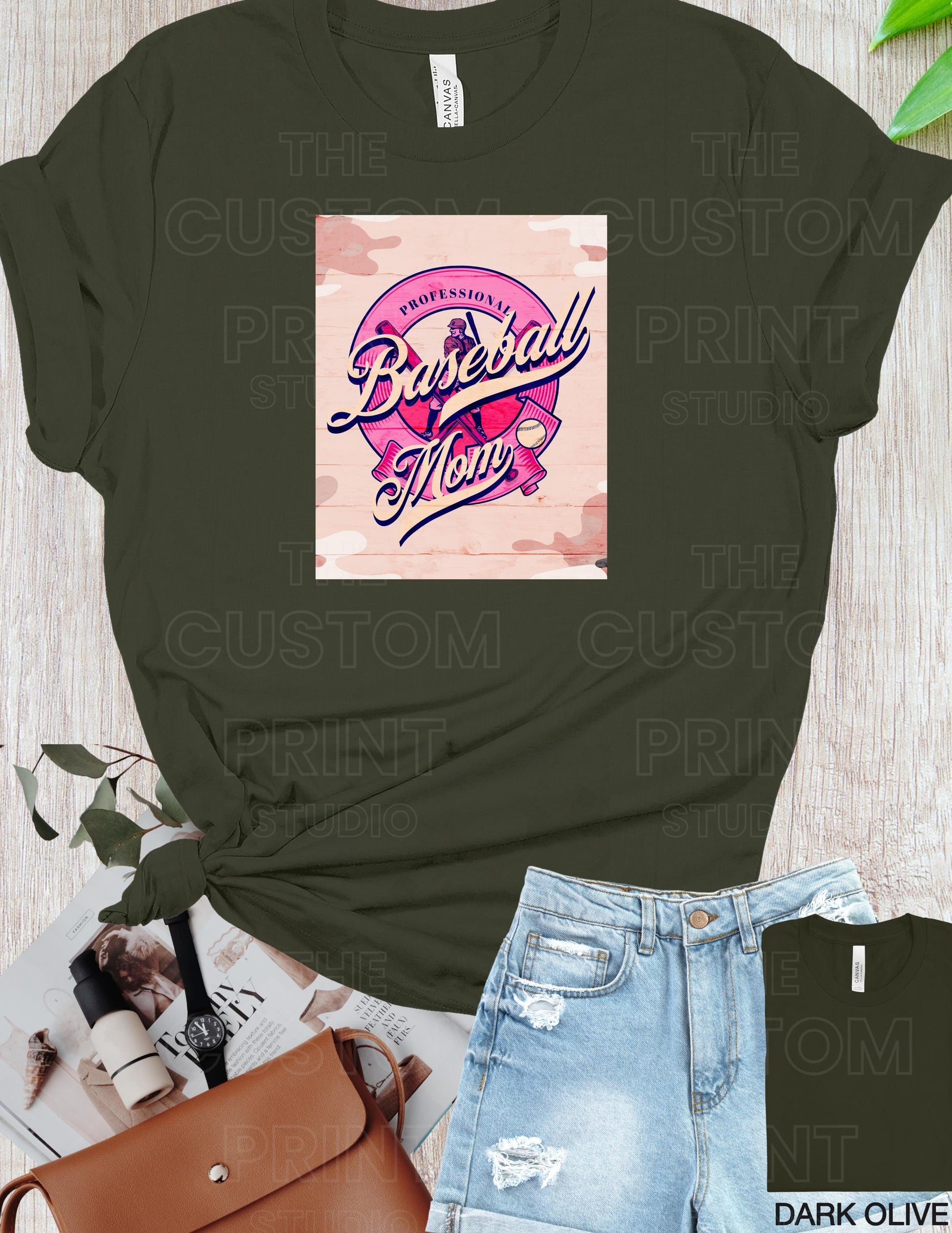 Personalized Baseball Mom T-Shirt: Custom Name Sleeve, Camo Print Valentines Day Gift