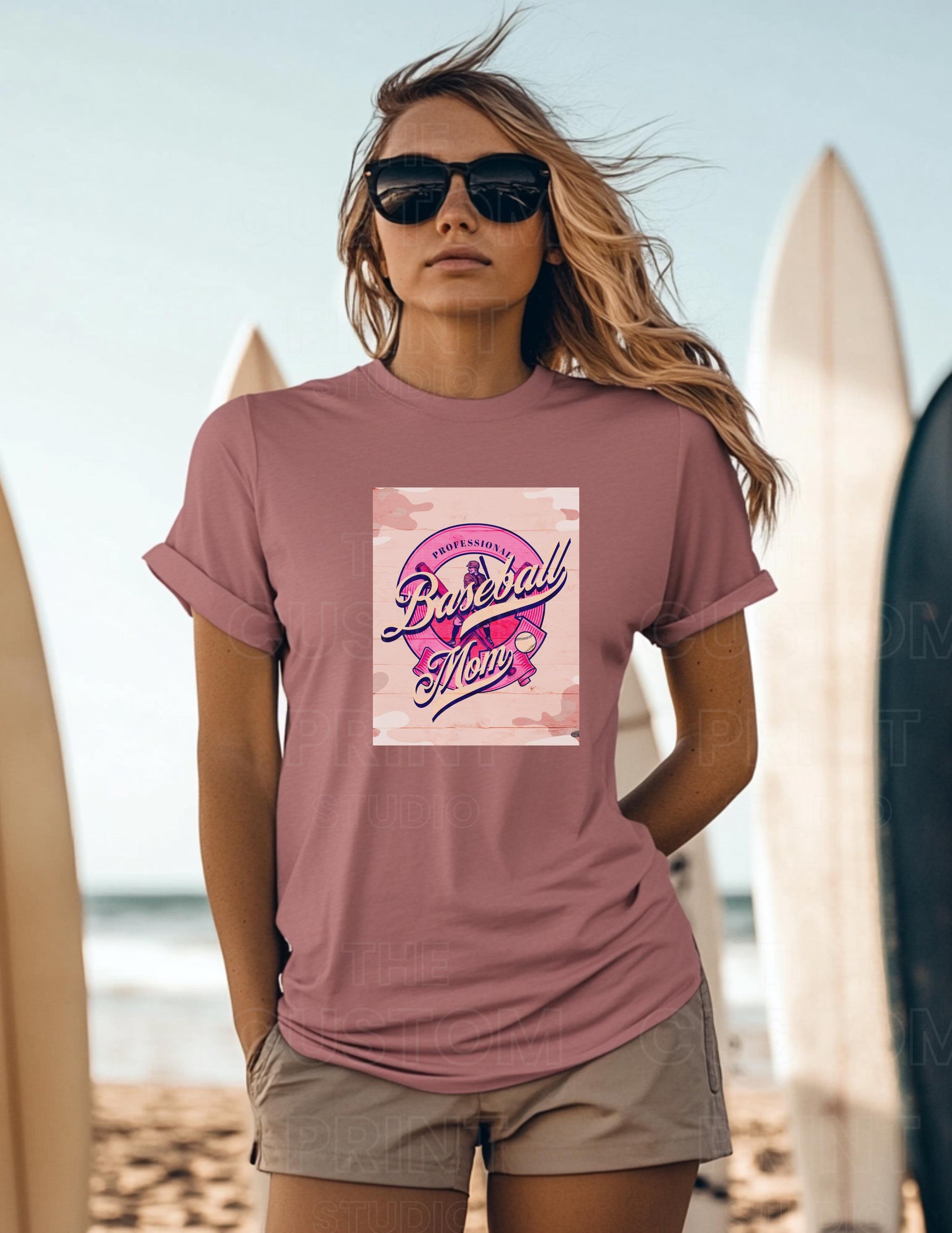 Personalized Baseball Mom T-Shirt: Custom Name Sleeve, Camo Print Valentines Day Gift
