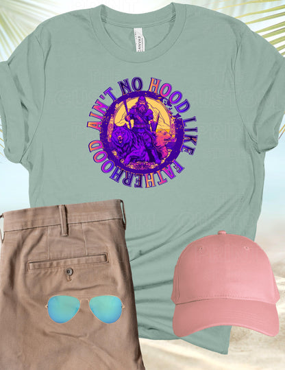 Ain't No Hood Like Fatherhood T-Shirt: Biker Dad Gift Valentines Day Gift
