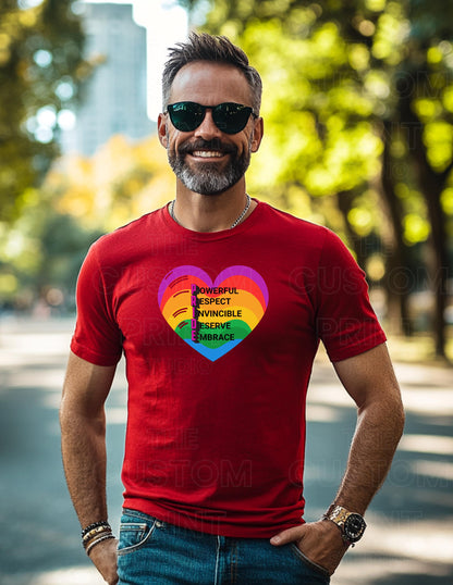 Pride Rainbow Heart T-Shirt: Personalized Vacation Keepsake, Bella Canvas Unisex Tee