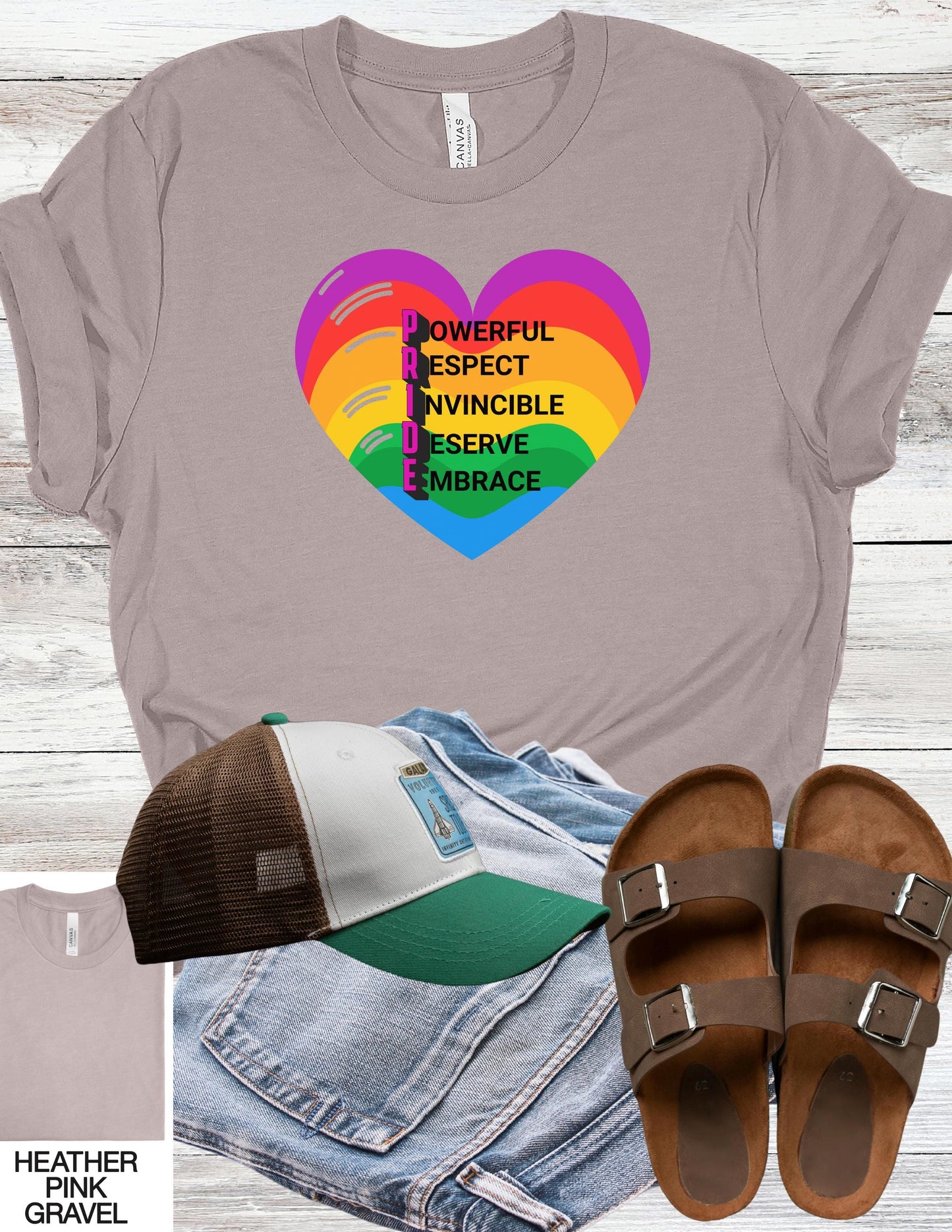 Pride Rainbow Heart T-Shirt: Personalized Vacation Keepsake, Bella Canvas Unisex Tee