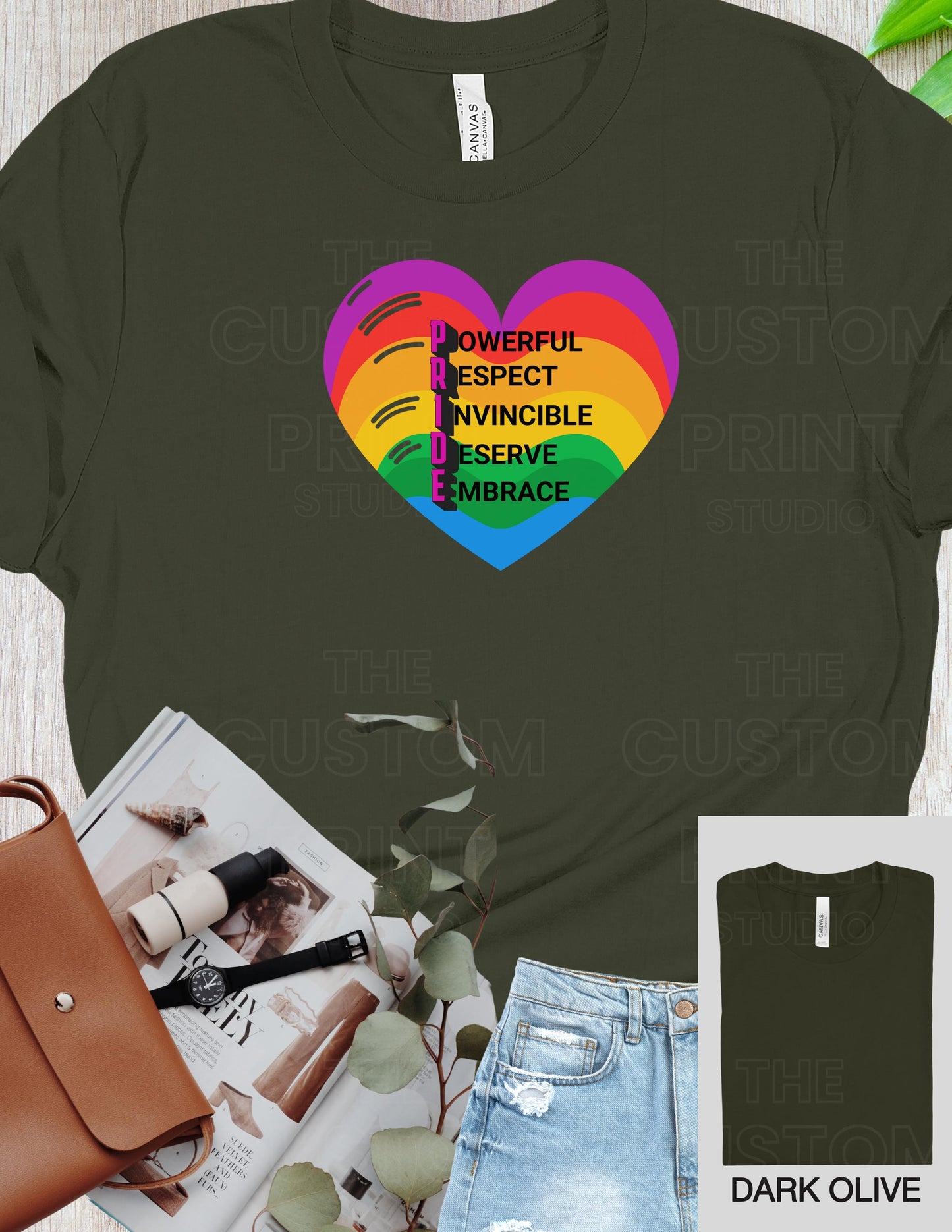 Pride Rainbow Heart T-Shirt: Personalized Vacation Keepsake, Bella Canvas Unisex Tee