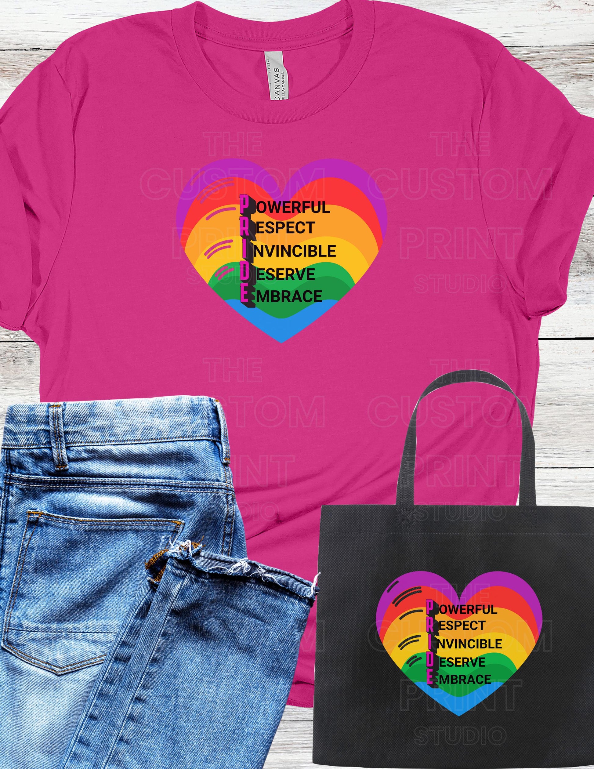 Pride Rainbow Heart T-Shirt: Personalized Vacation Keepsake, Bella Canvas Unisex Tee