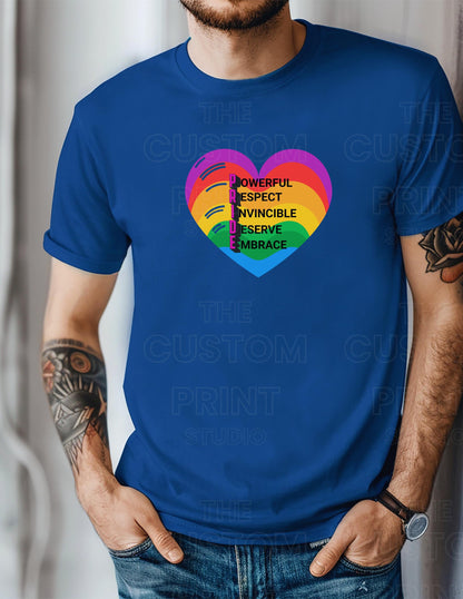 Pride Rainbow Heart T-Shirt: Personalized Vacation Keepsake, Bella Canvas Unisex Tee