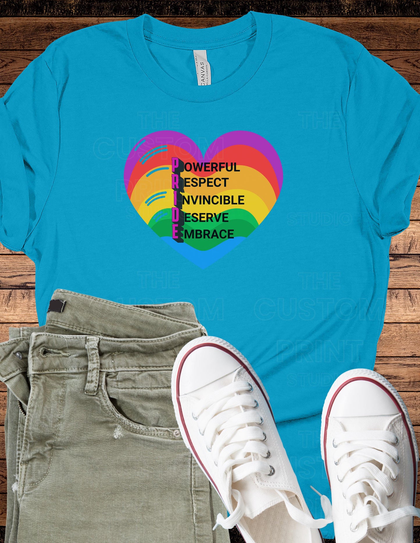 Pride Rainbow Heart T-Shirt: Personalized Vacation Keepsake, Bella Canvas Unisex Tee