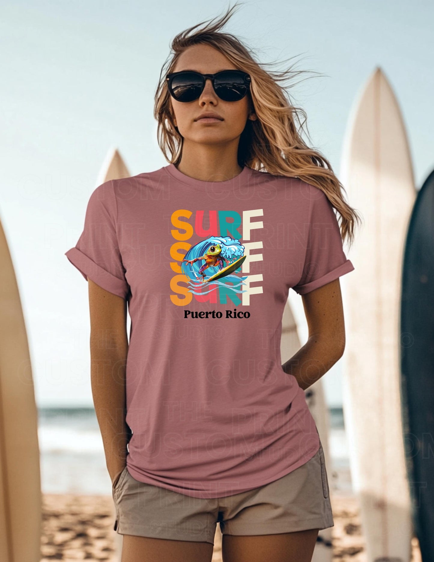 Surfing Coqui Frog T-shirt: Puerto Rico Island Vibes Valentines Day Gift