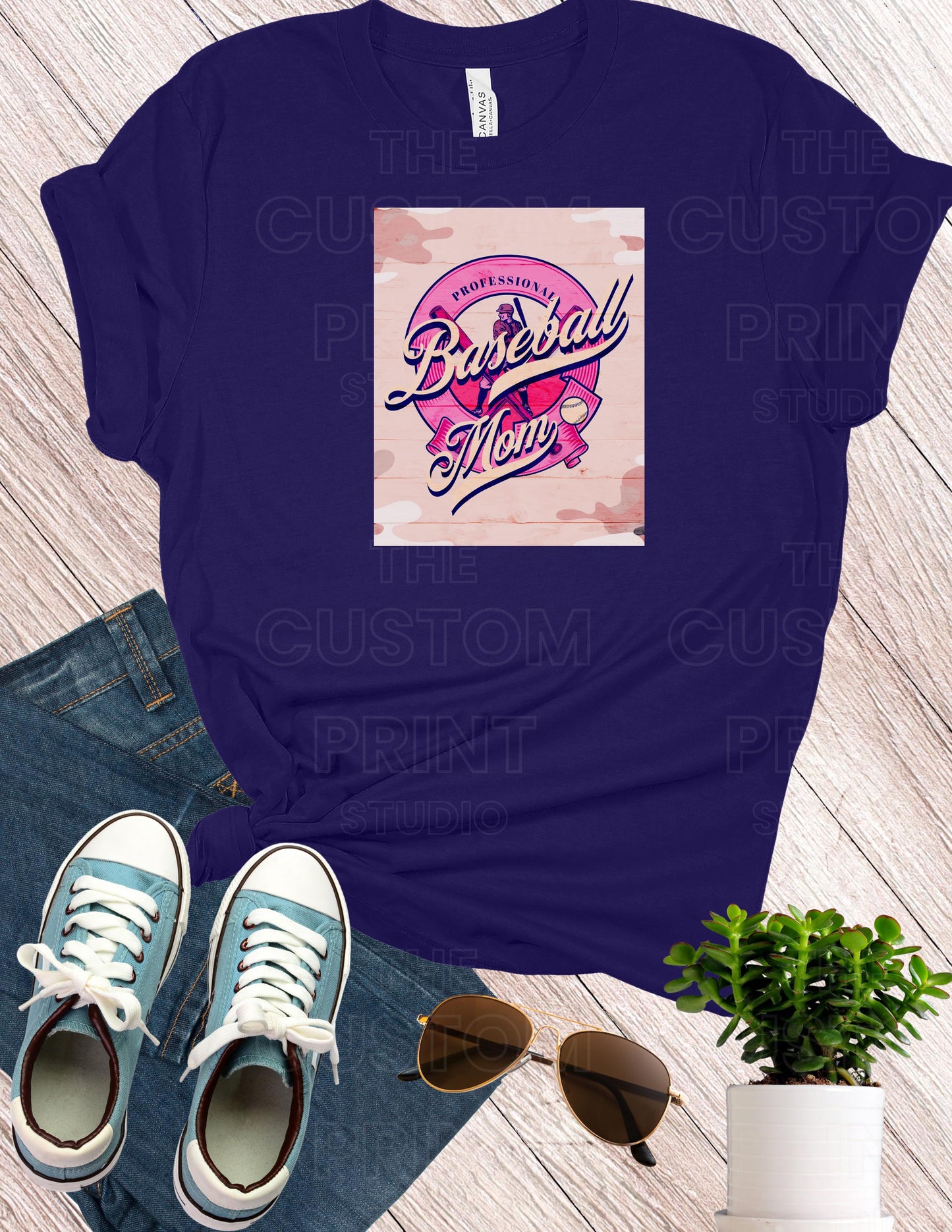 Personalized Baseball Mom T-Shirt: Custom Name Sleeve, Camo Print Valentines Day Gift